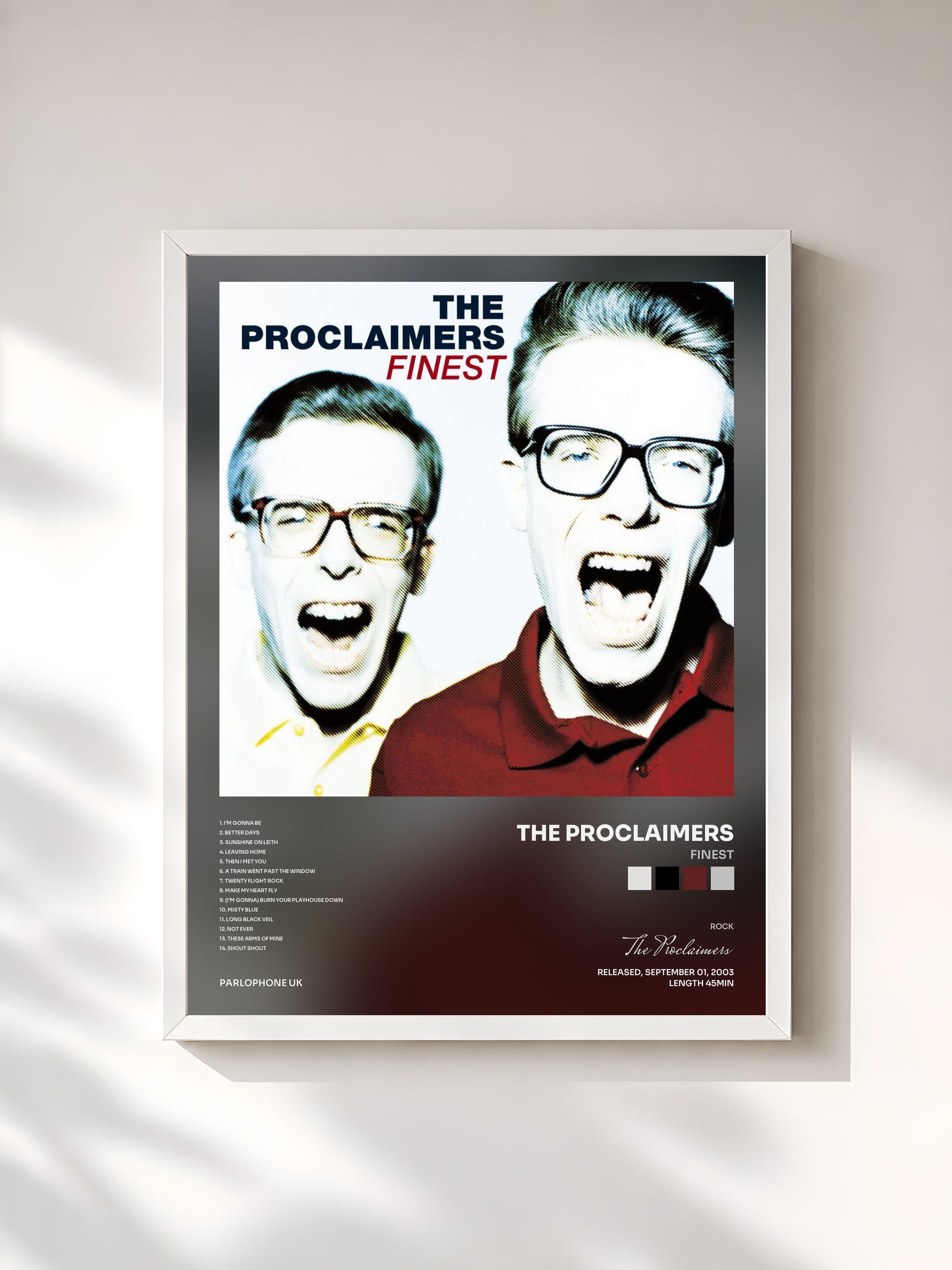 #blanc Tableau de l'album Finest de The Proclaimers, cadre blanc, imprimé et encadré en France