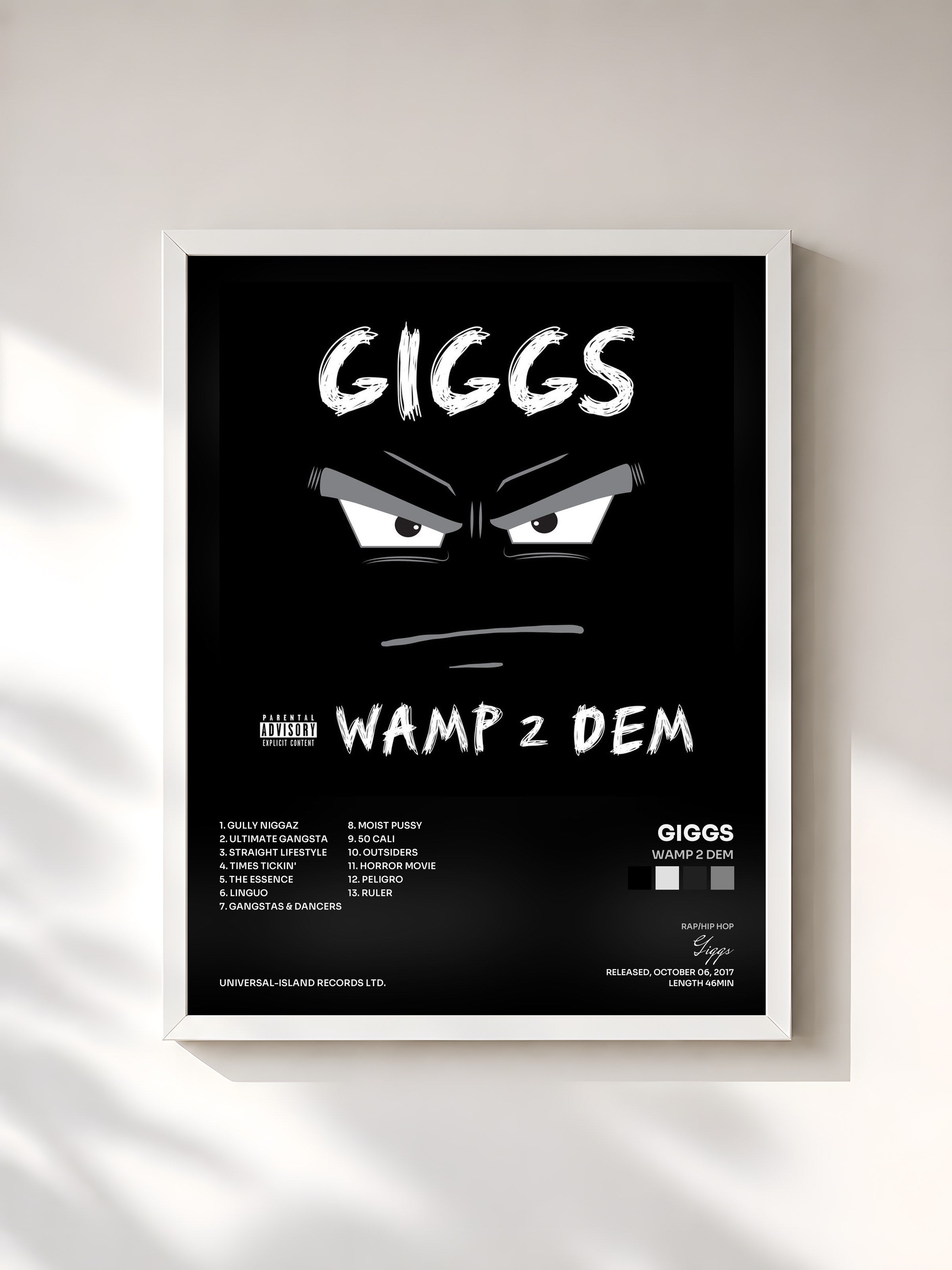 #blanc Tableau de l'album Wamp 2 Dem de Giggs, cadre blanc, imprimé et encadré en France