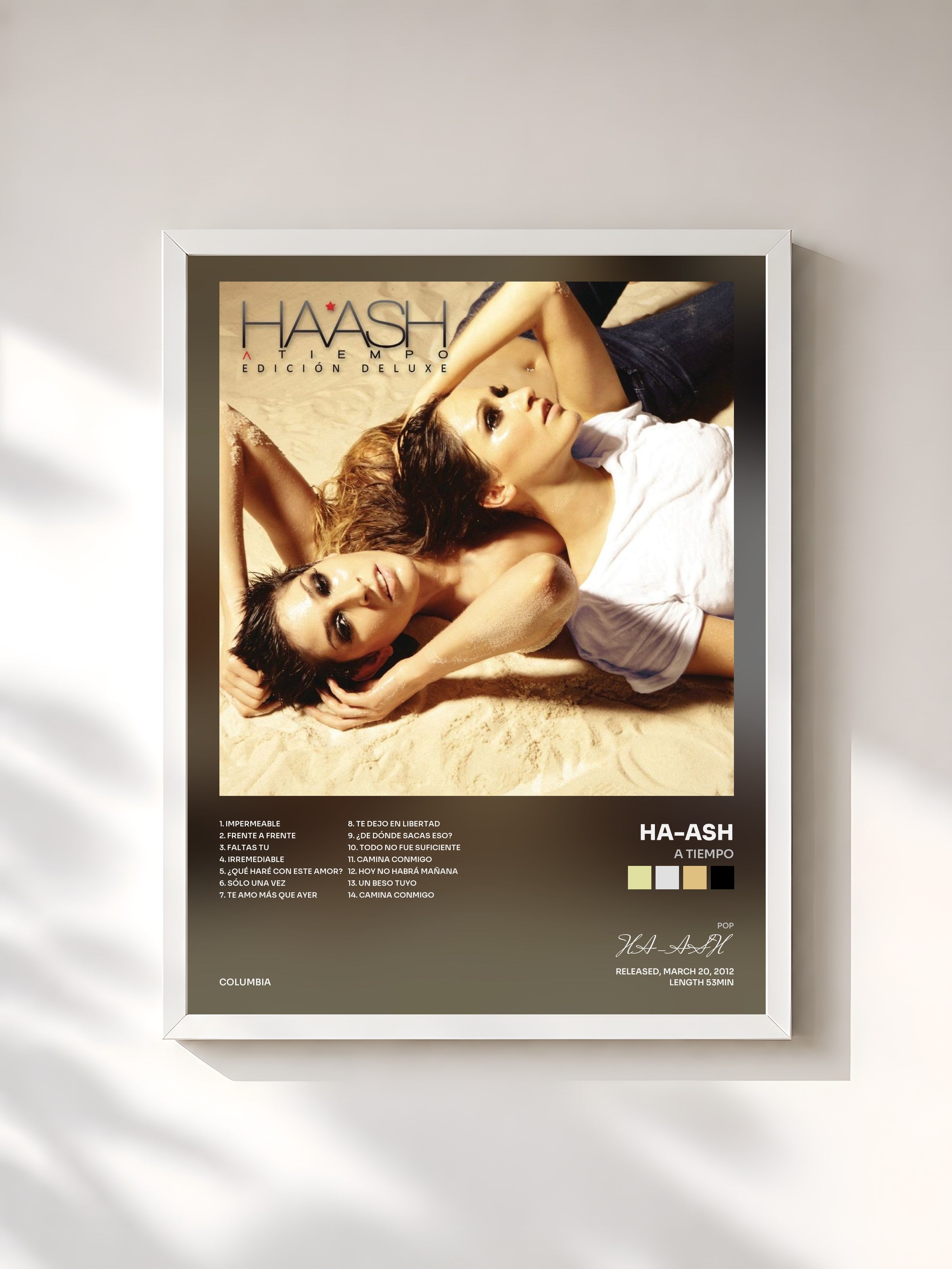 #blanc Tableau de l'album A Tiempo de HA-ASH, cadre blanc, imprimé et encadré en France