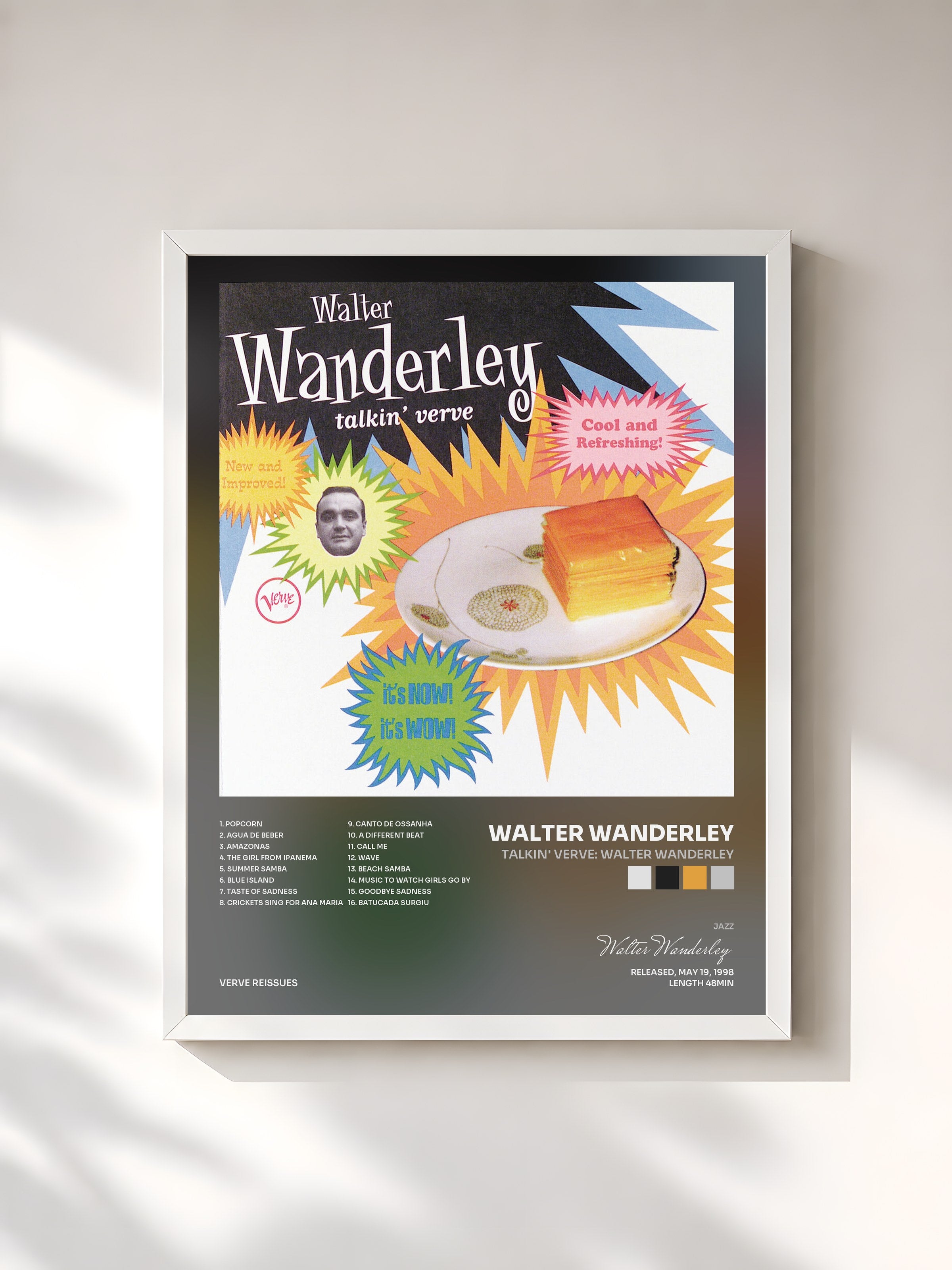 #blanc Tableau de l'album Talkin' Verve: Walter Wanderley de Walter Wanderley, cadre blanc, imprimé et encadré en France