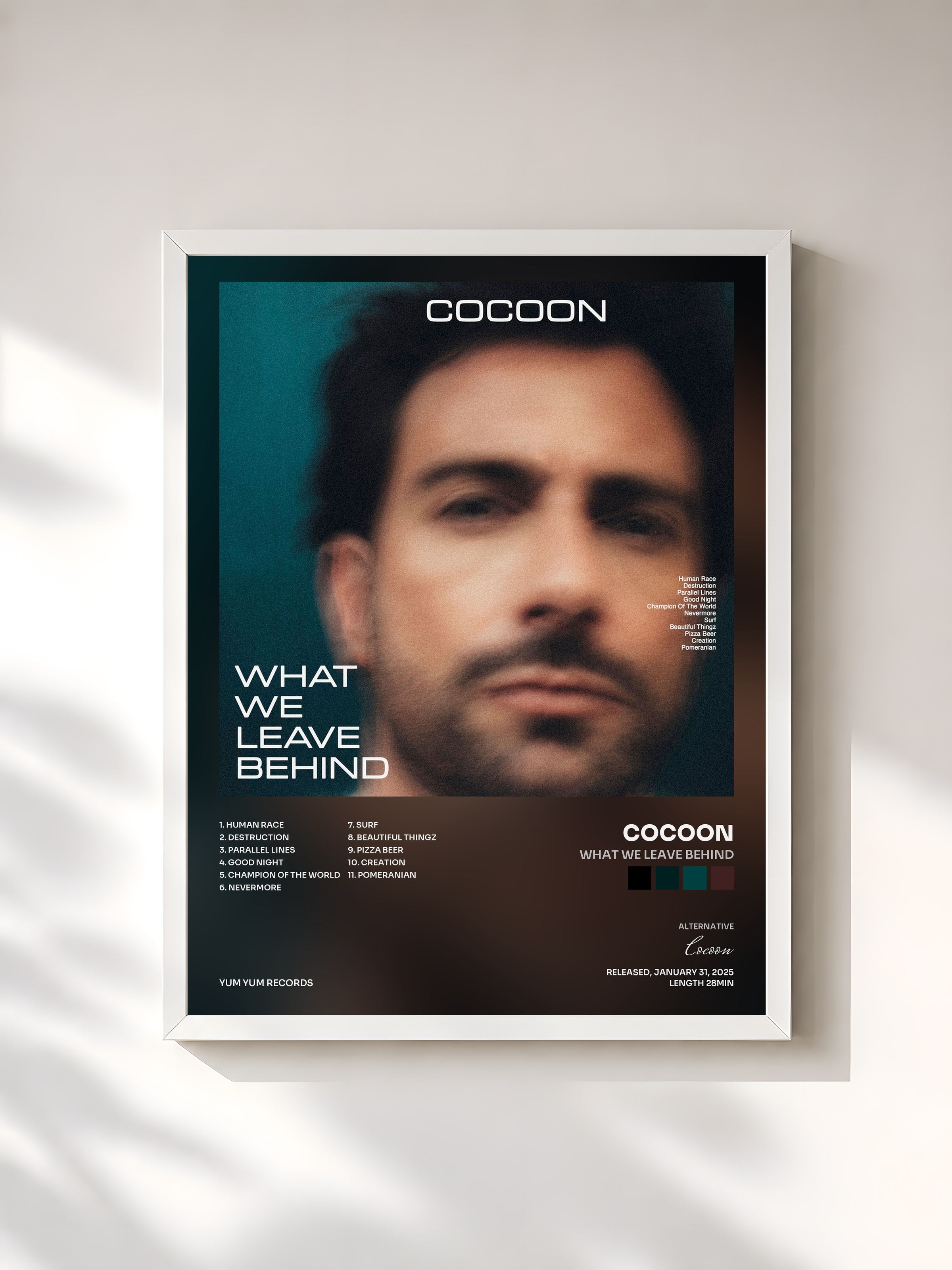 #blanc Tableau de l'album What We Leave Behind de Cocoon, cadre blanc, imprimé et encadré en France