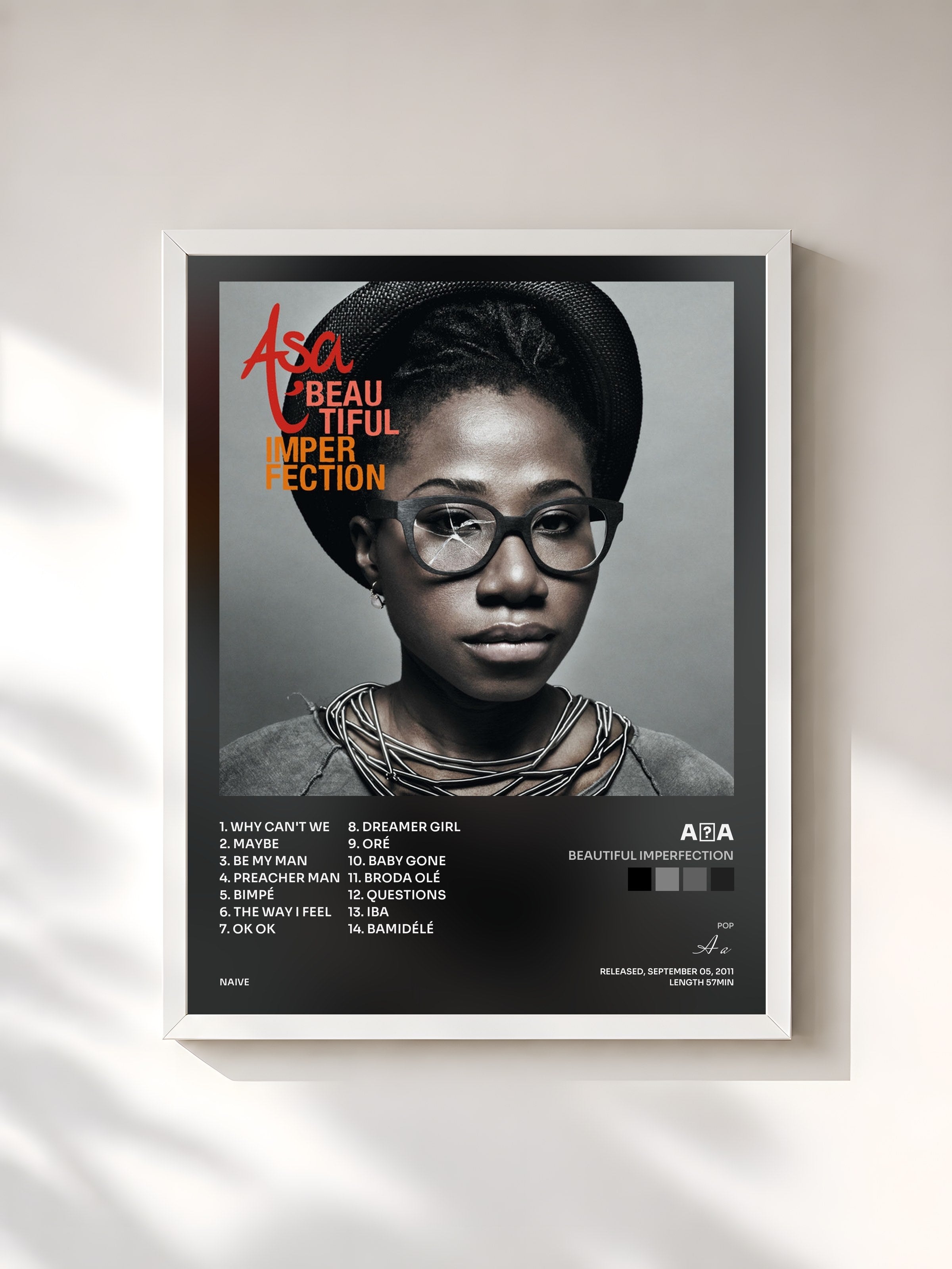 #blanc Tableau de l'album Beautiful Imperfection de Aṣa, cadre blanc, imprimé et encadré en France