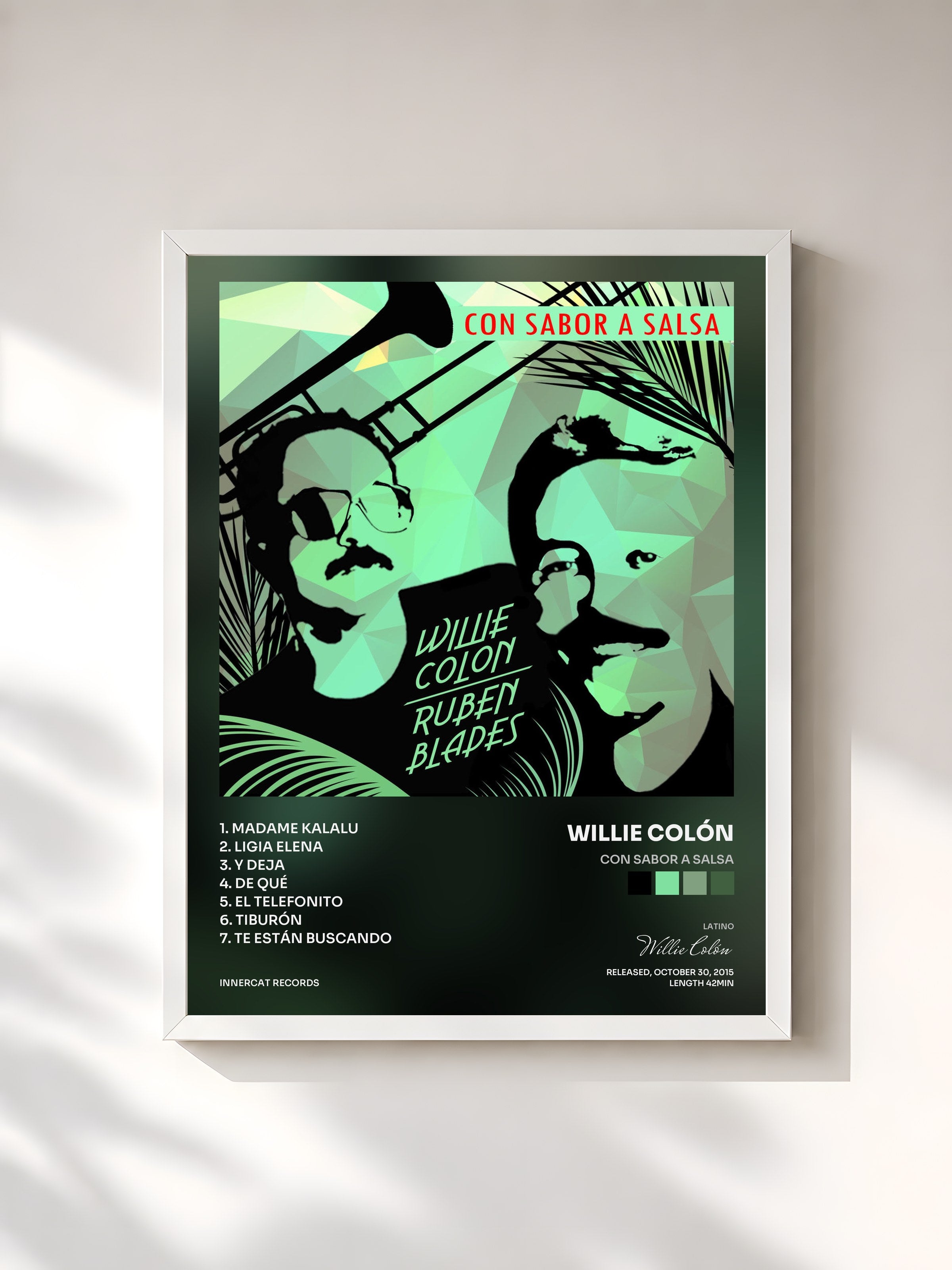 #blanc Tableau de l'album Con Sabor a Salsa de Willie Colón, cadre blanc, imprimé et encadré en France