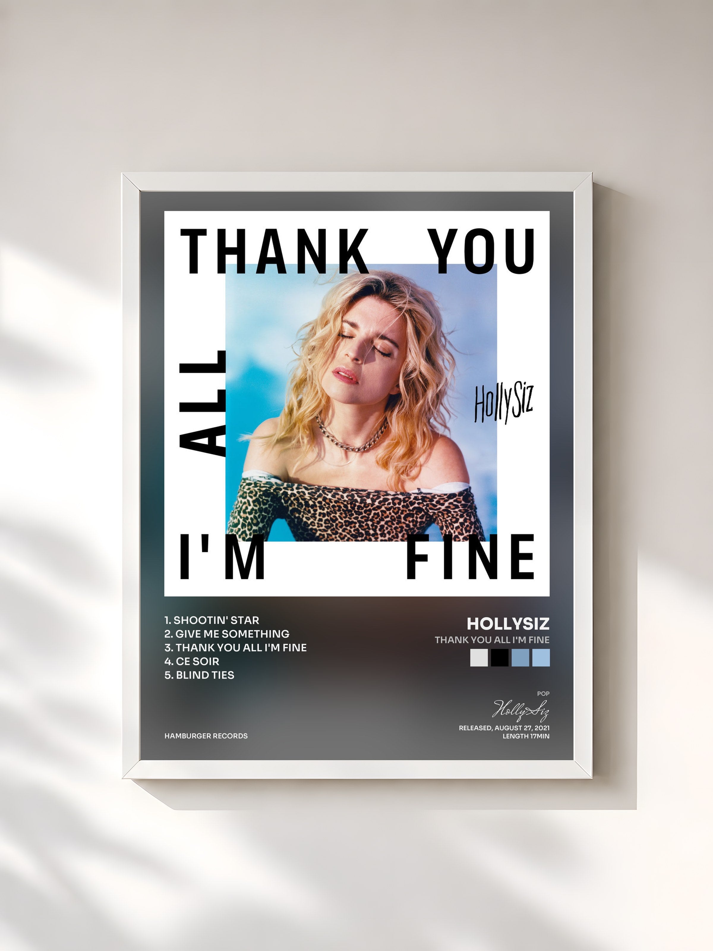 #blanc Tableau de l'album Thank You All I'm Fine de HollySiz, cadre blanc, imprimé et encadré en France