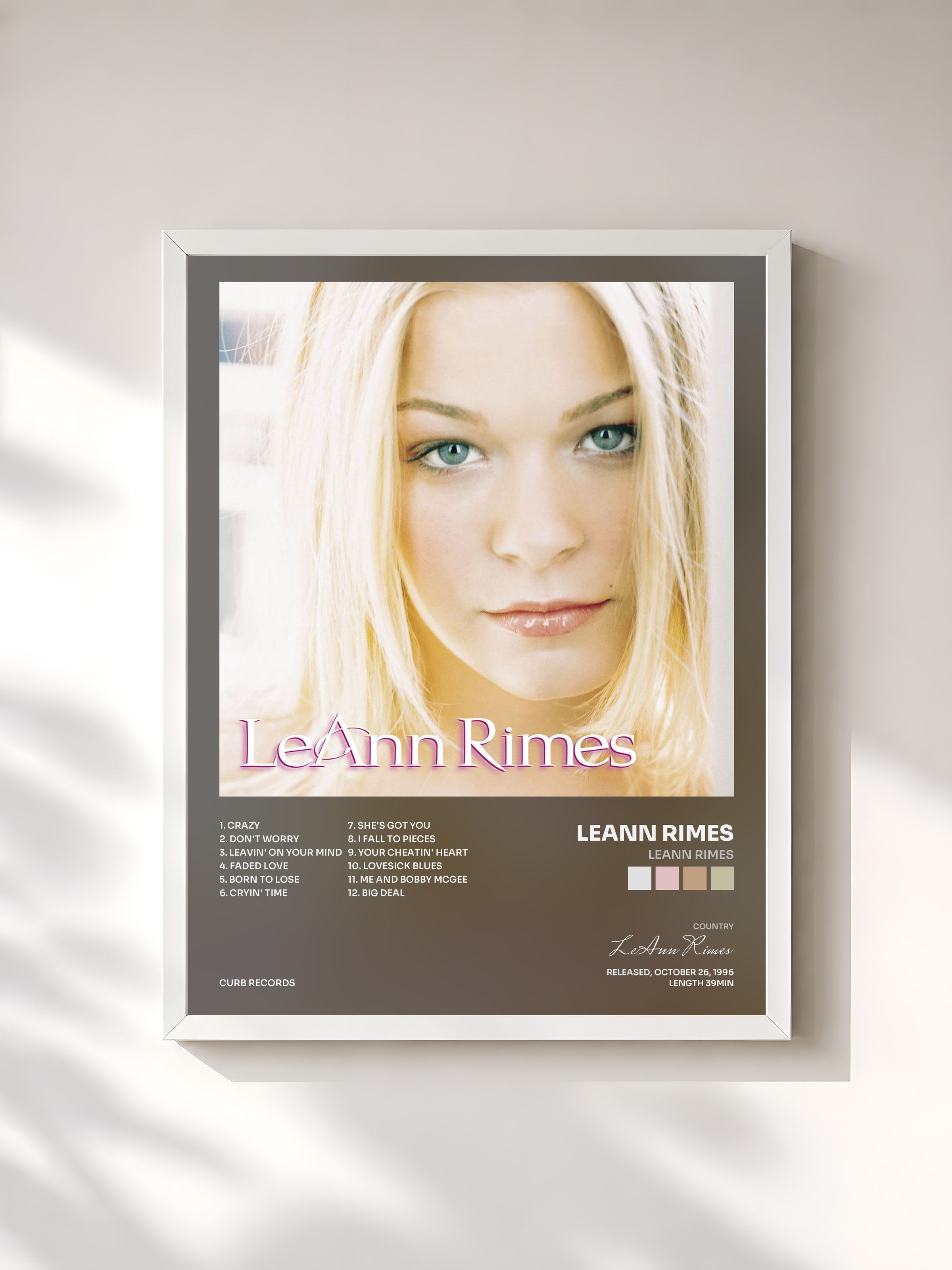 #blanc Tableau de l'album LeAnn Rimes de LeAnn Rimes, cadre blanc, imprimé et encadré en France
