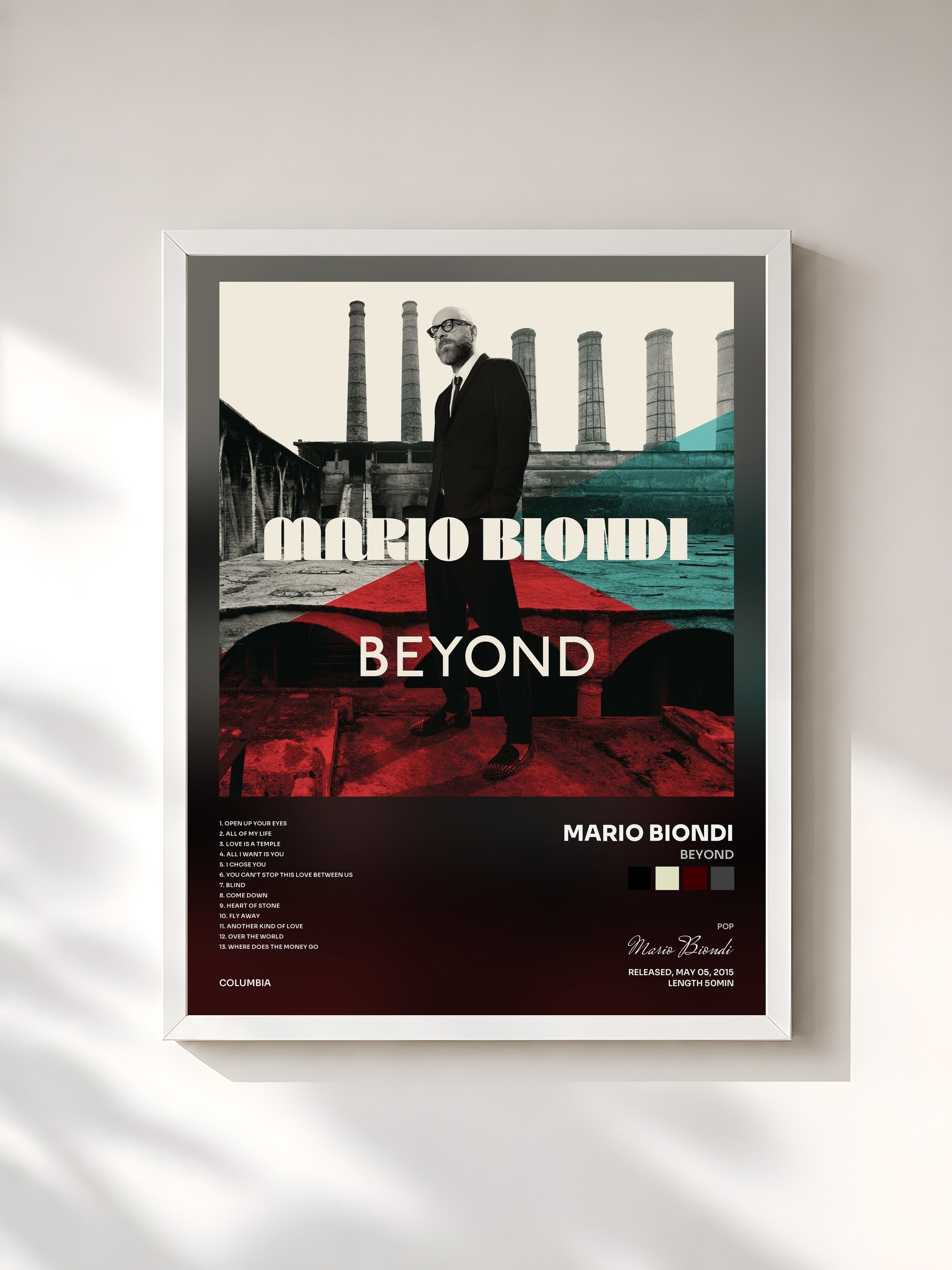 #blanc Tableau de l'album Beyond de Mario Biondi, cadre blanc, imprimé et encadré en France
