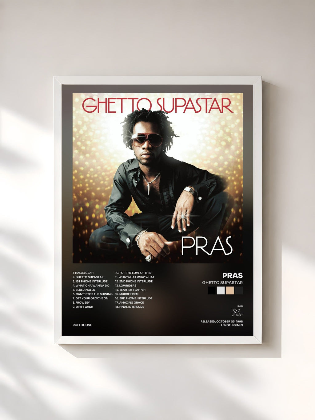 #blanc Tableau de l'album Ghetto Supastar de Pras, cadre blanc, imprimé et encadré en France