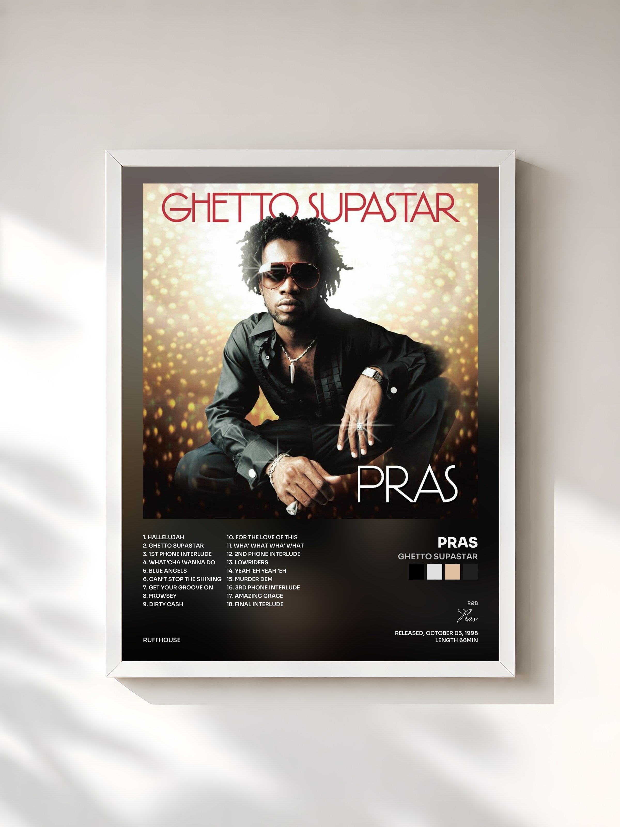 #blanc Tableau de l'album Ghetto Supastar de Pras, cadre blanc, imprimé et encadré en France