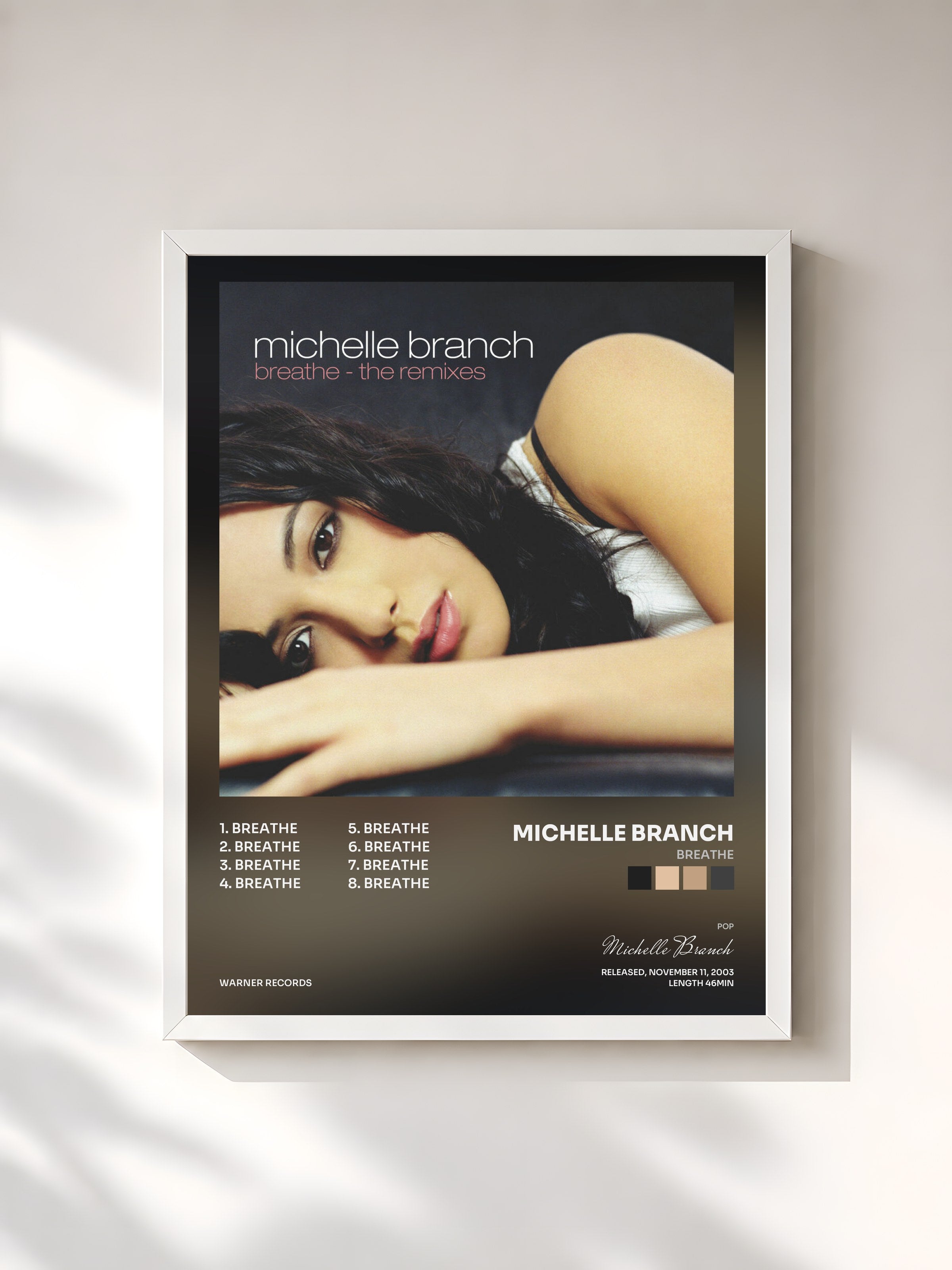 #blanc Tableau de l'album Breathe de Michelle Branch, cadre blanc, imprimé et encadré en France
