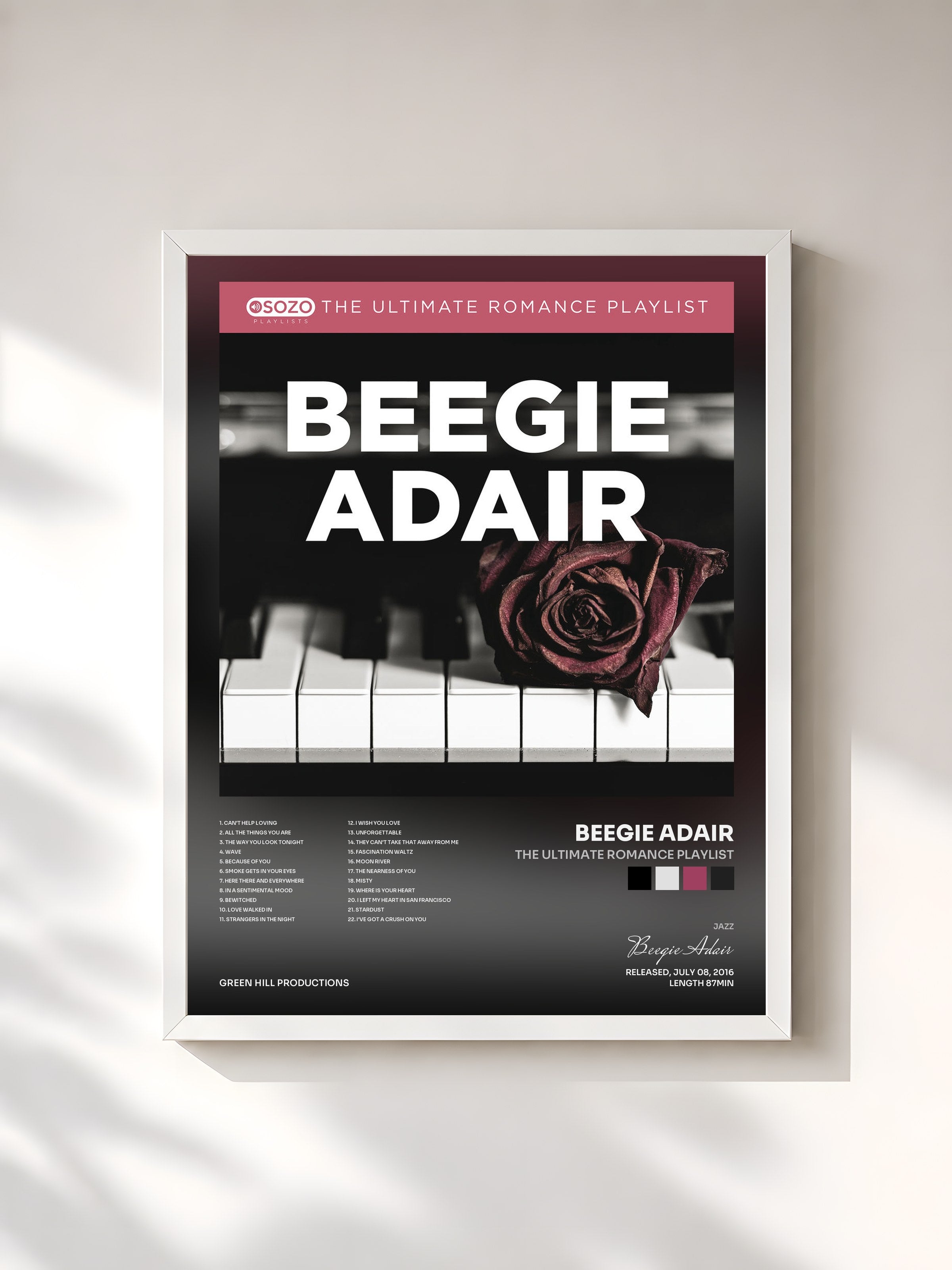 #blanc Tableau de l'album The Ultimate Romance Playlist de Beegie Adair, cadre blanc, imprimé et encadré en France