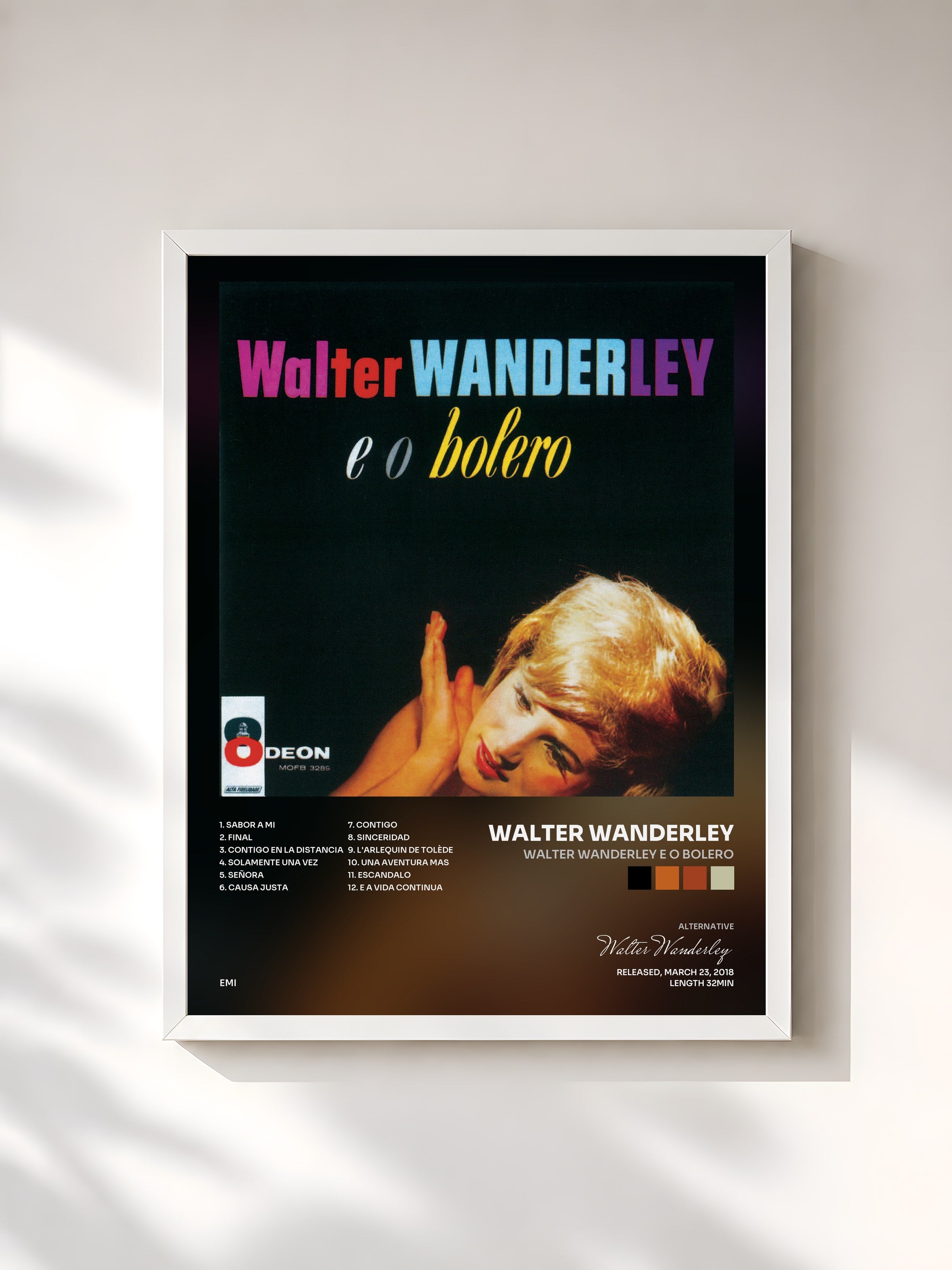#blanc Tableau de l'album Walter Wanderley E O Bolero de Walter Wanderley, cadre blanc, imprimé et encadré en France