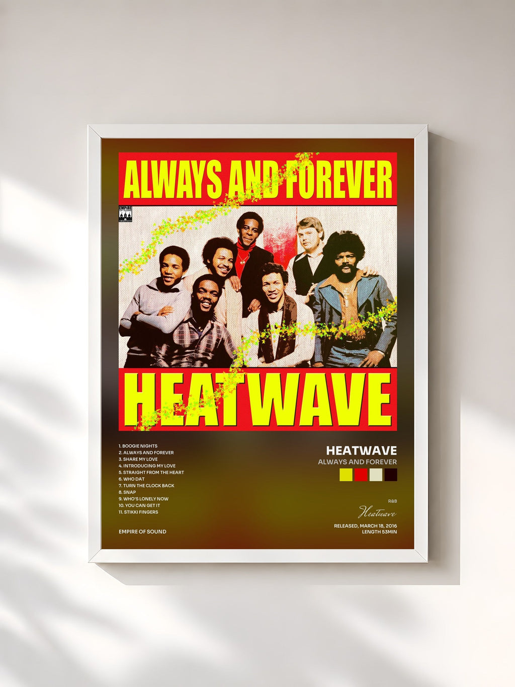 #blanc Tableau de l'album Always and Forever de Heatwave, cadre blanc, imprimé et encadré en France