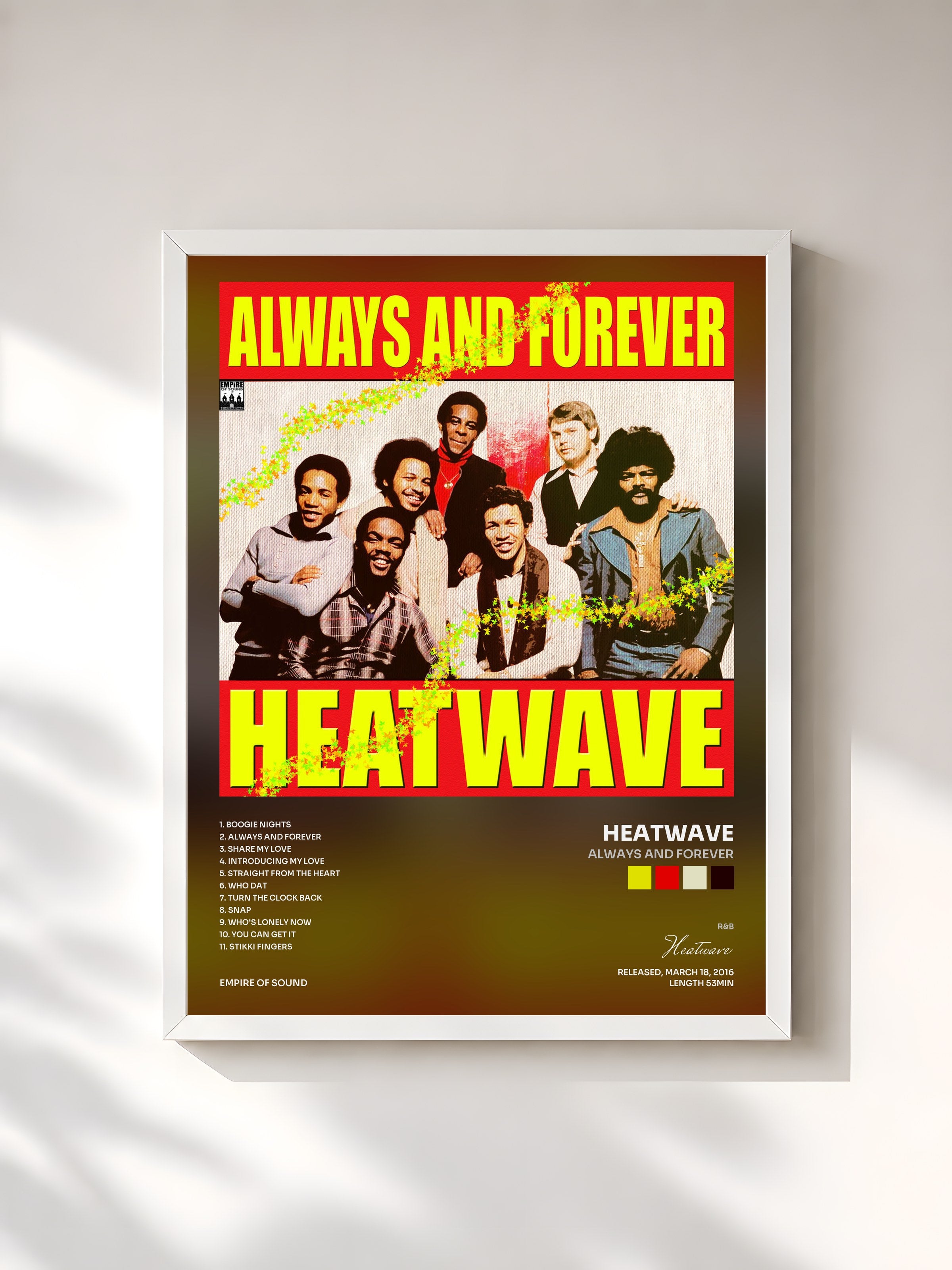 #blanc Tableau de l'album Always and Forever de Heatwave, cadre blanc, imprimé et encadré en France