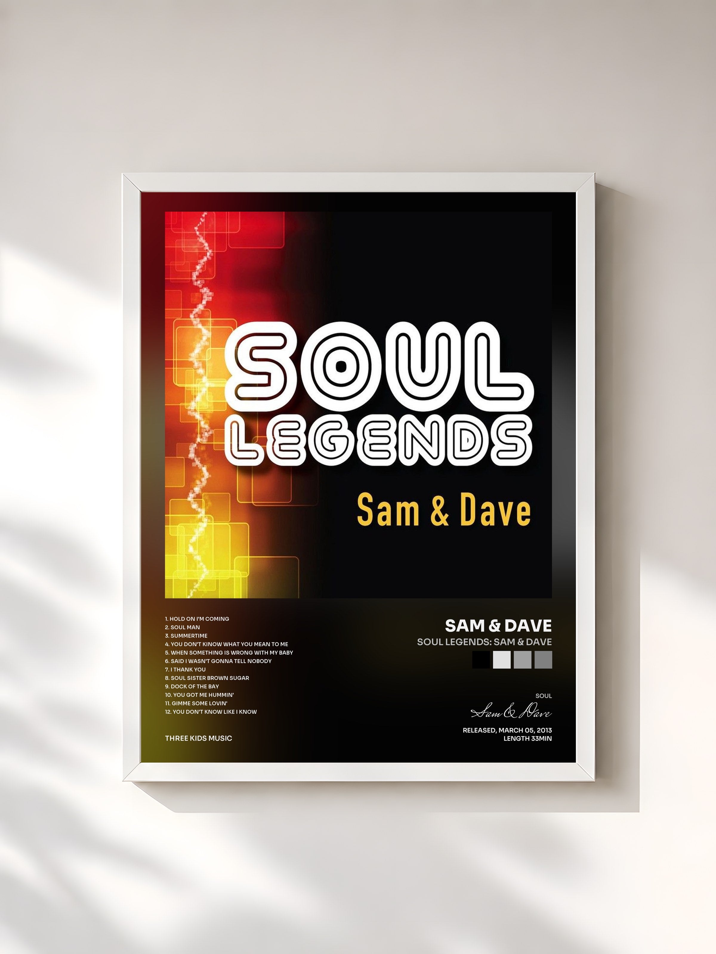 #blanc Tableau de l'album Soul Legends: Sam & Dave de Sam & Dave, cadre blanc, imprimé et encadré en France