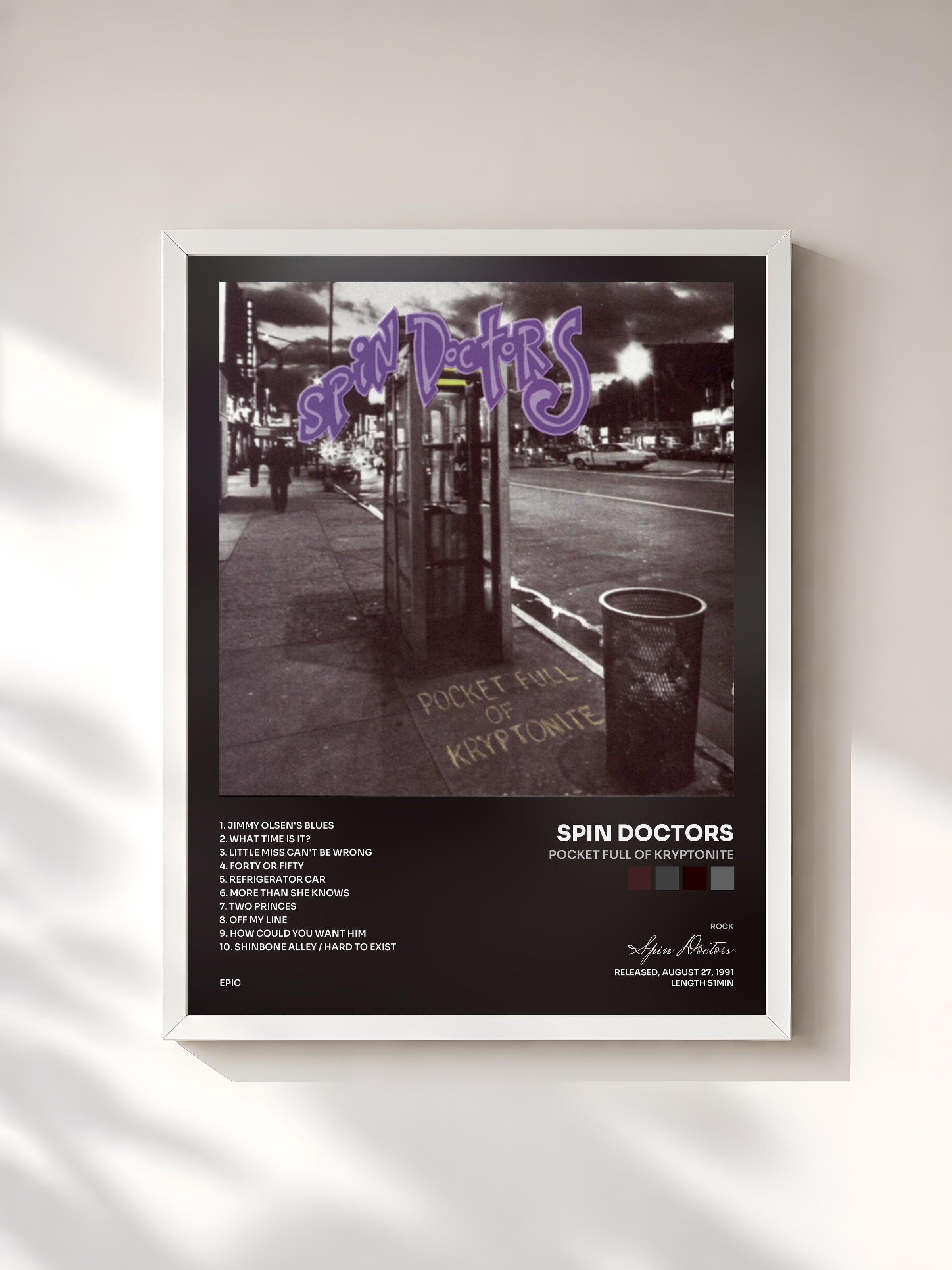 #blanc Tableau de l'album Pocket Full Of Kryptonite de Spin Doctors, cadre blanc, imprimé et encadré en France