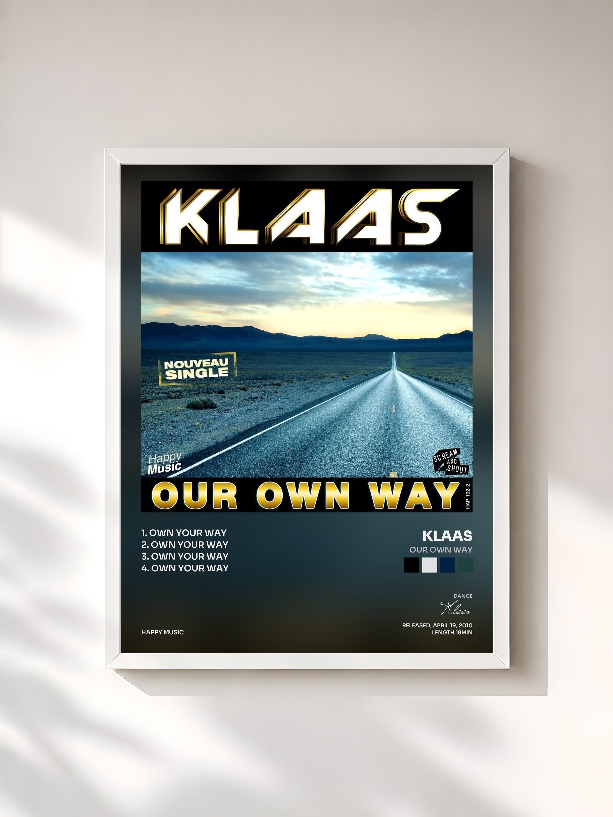 #blanc Tableau de l'album Our Own Way de Klaas, cadre blanc, imprimé et encadré en France