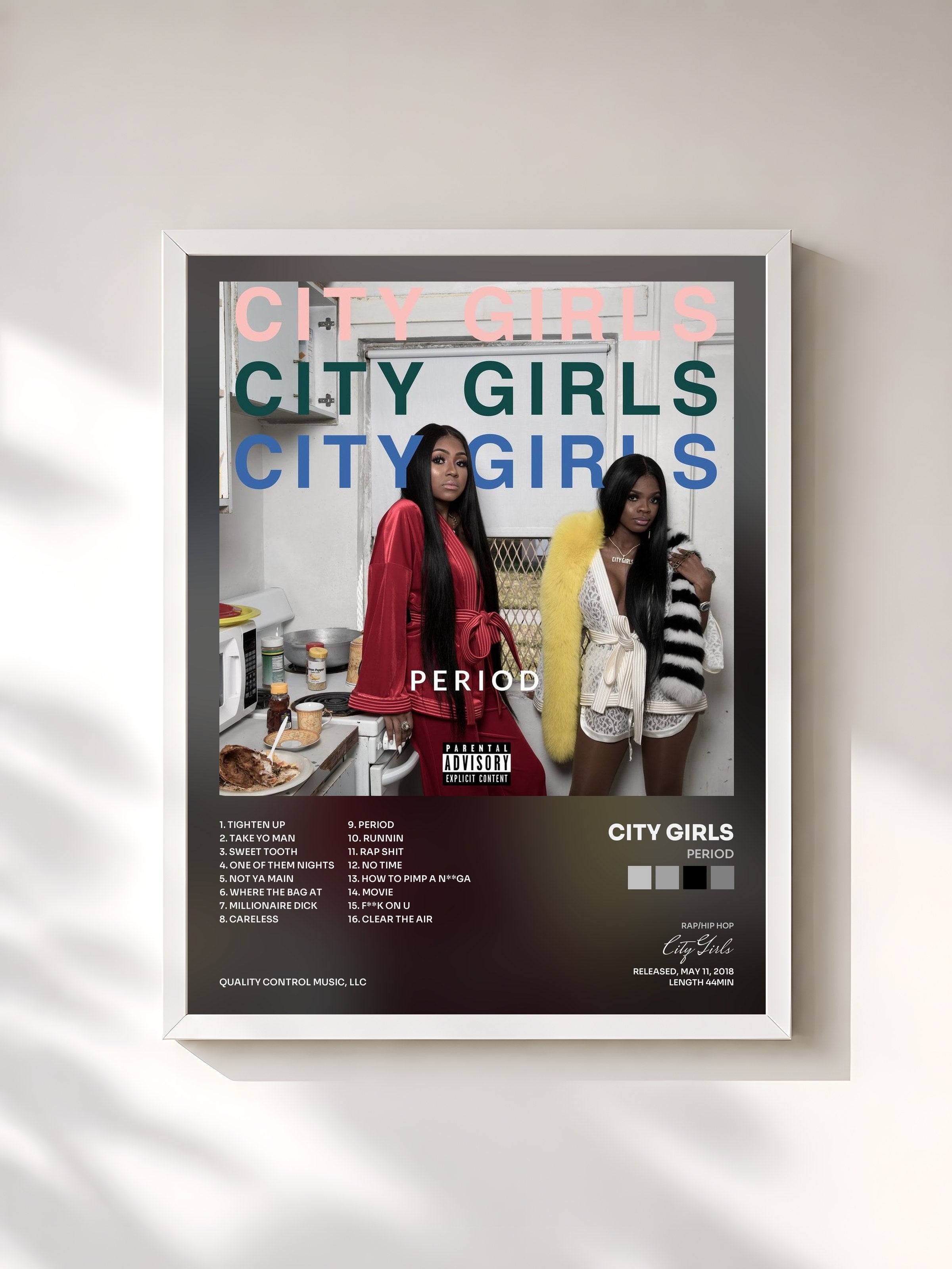 #blanc Tableau de l'album PERIOD de City Girls, cadre blanc, imprimé et encadré en France