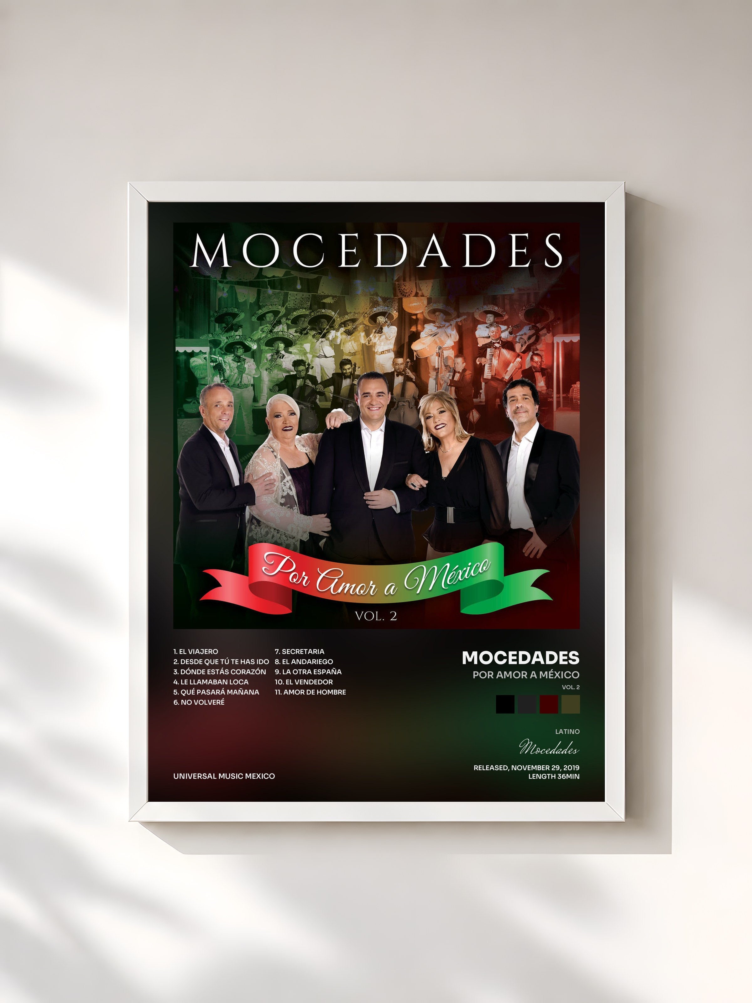 #blanc Tableau de l'album Por Amor A México (Vol. 2) de Mocedades, cadre blanc, imprimé et encadré en France