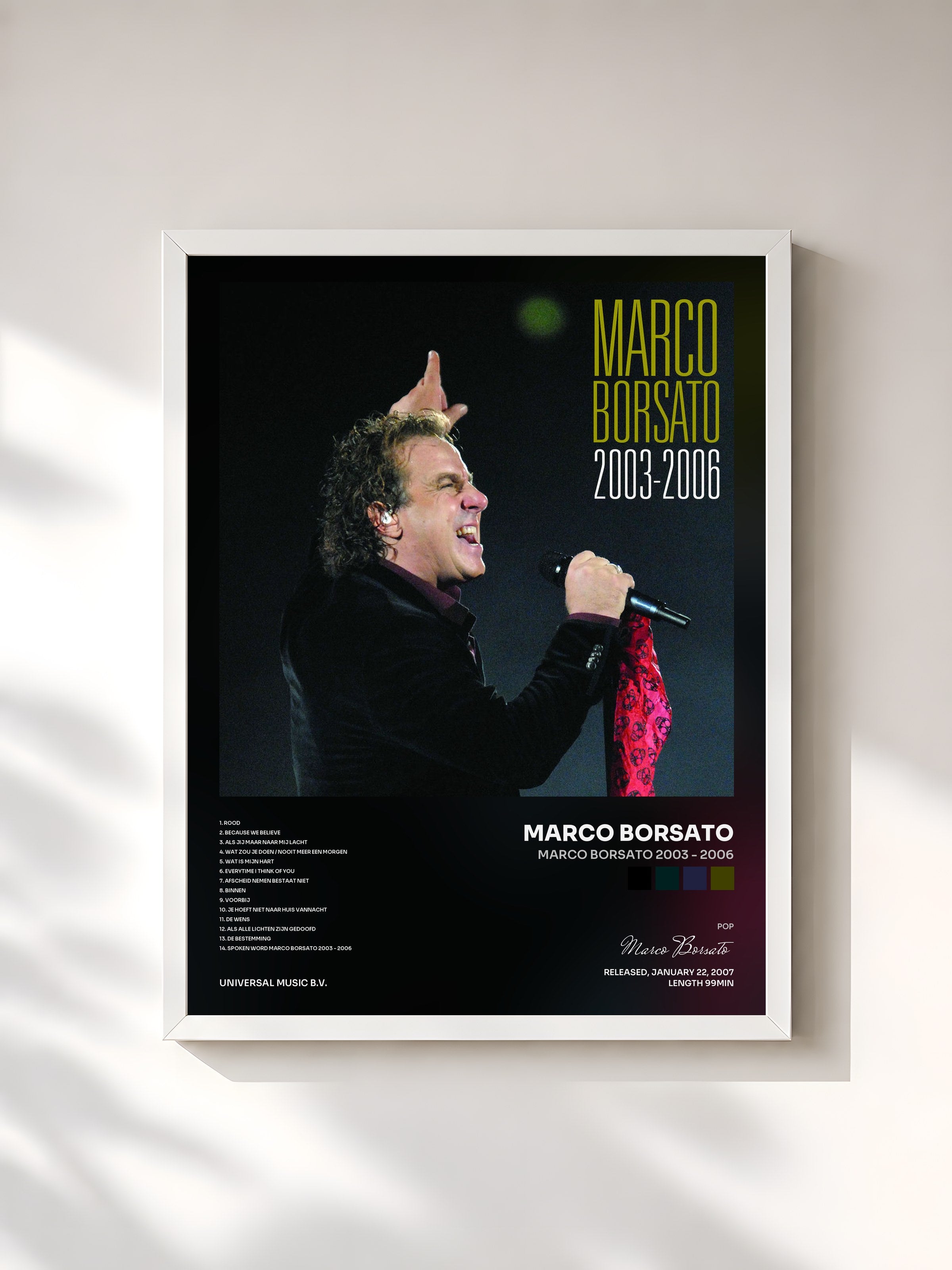 #blanc Tableau de l'album Marco Borsato 2003 - 2006 de Marco Borsato, cadre blanc, imprimé et encadré en France