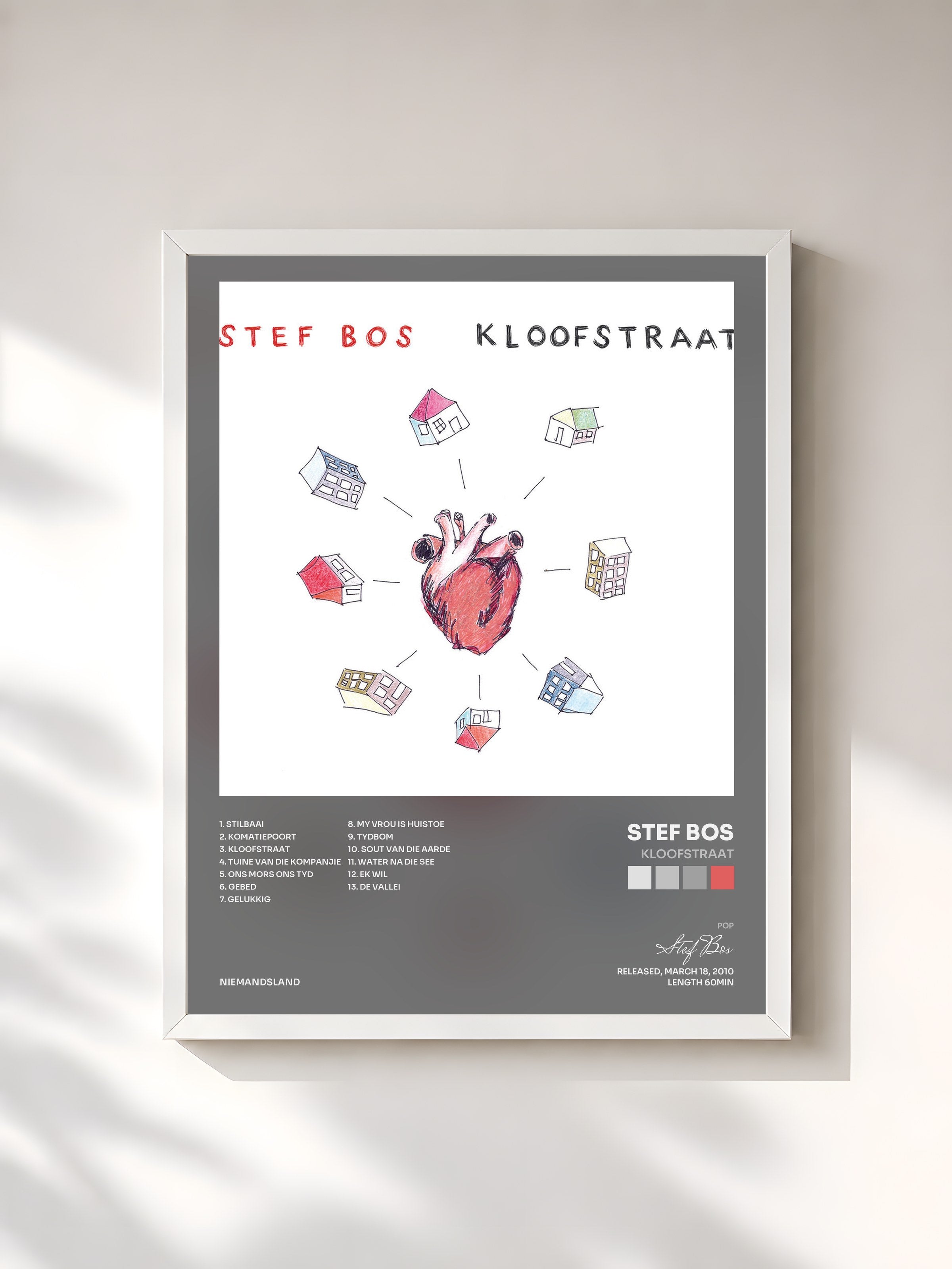 #blanc Tableau de l'album Kloofstraat de Stef Bos, cadre blanc, imprimé et encadré en France
