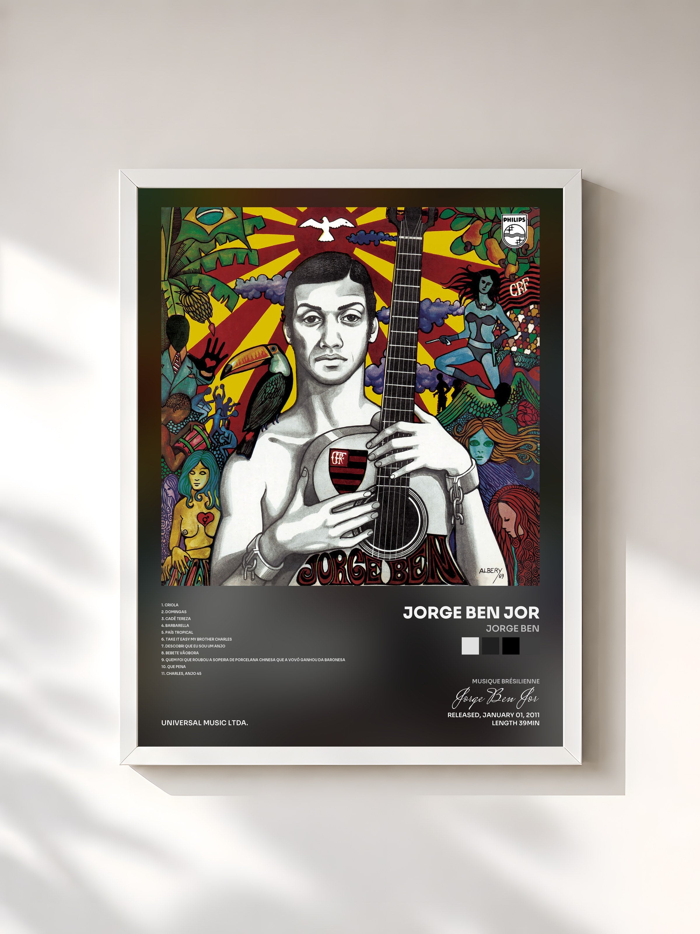 #blanc Tableau de l'album Jorge Ben de Jorge Ben Jor, cadre blanc, imprimé et encadré en France