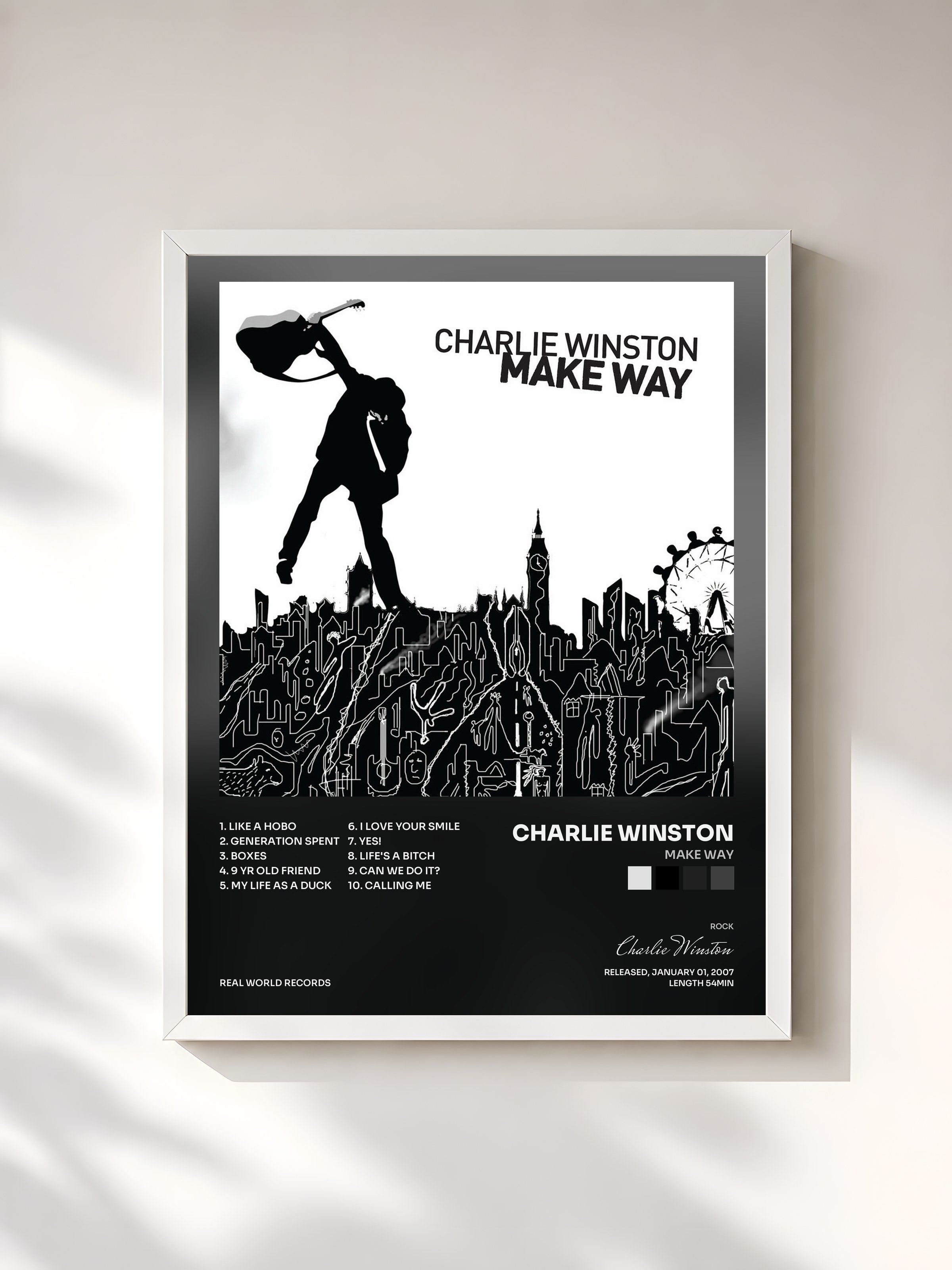 #blanc Tableau de l'album Make Way de Charlie Winston, cadre blanc, imprimé et encadré en France