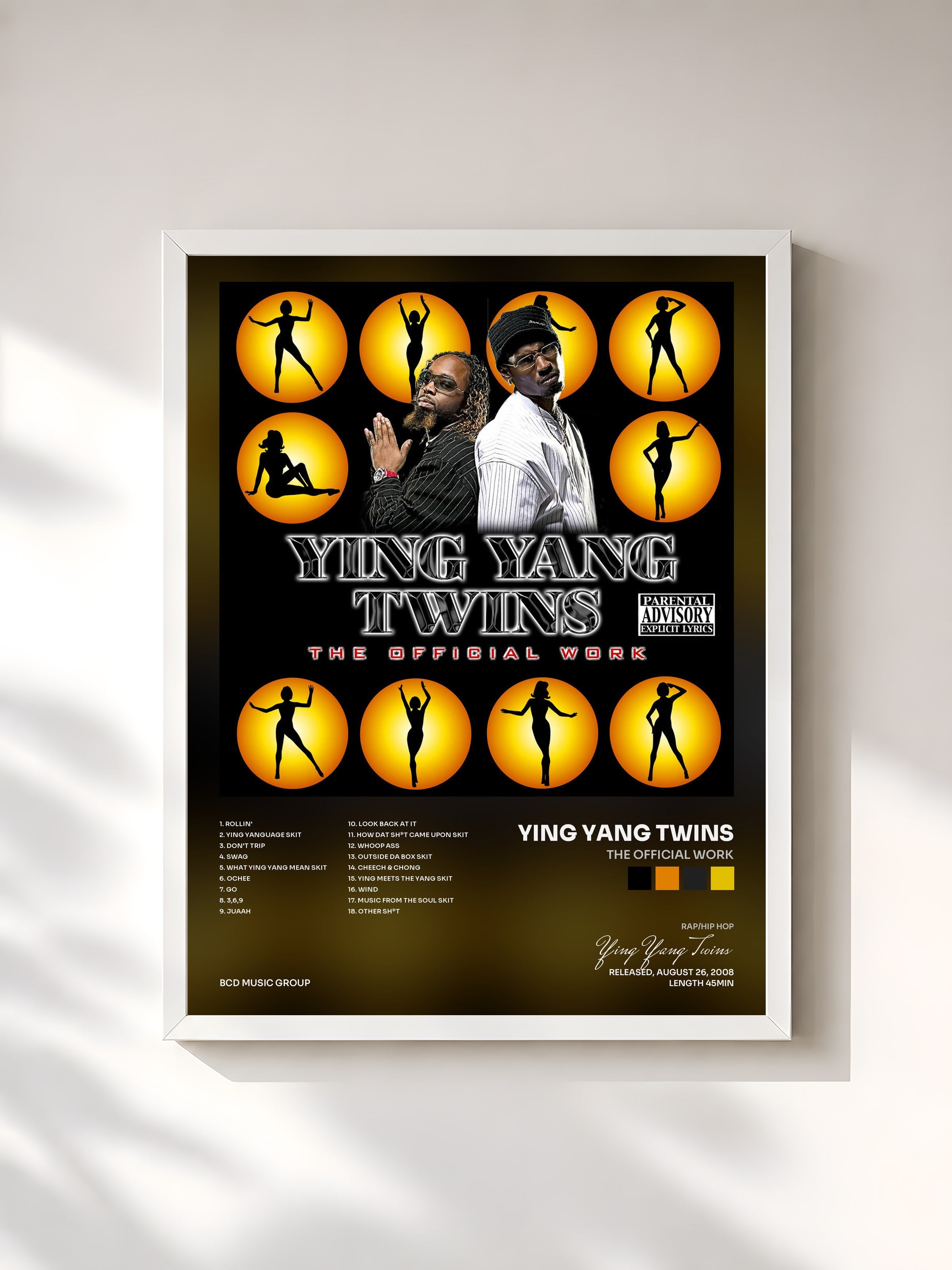 #blanc Tableau de l'album The Official Work de Ying Yang Twins, cadre blanc, imprimé et encadré en France