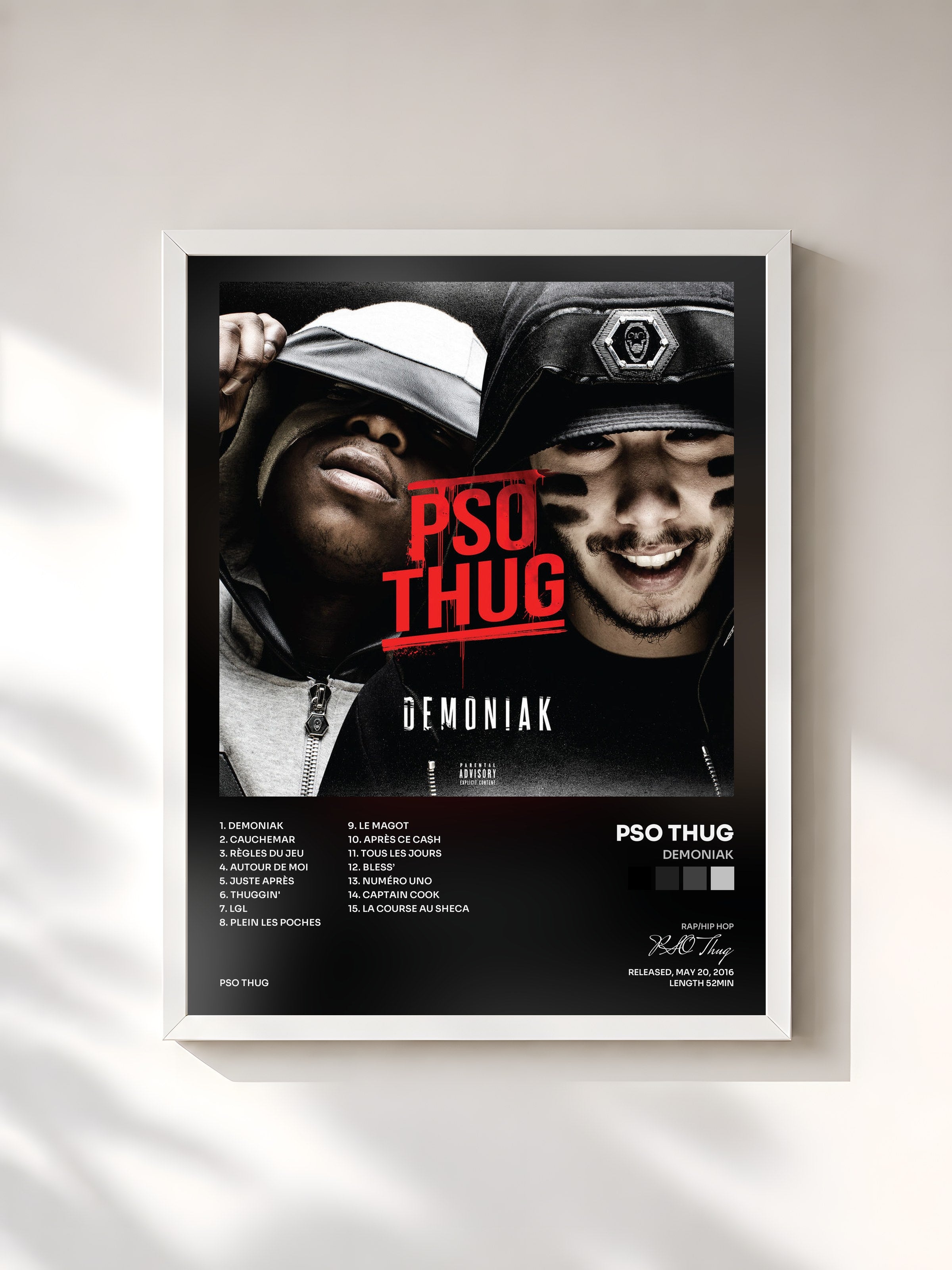 #blanc Tableau de l'album Demoniak de PSO Thug, cadre blanc, imprimé et encadré en France