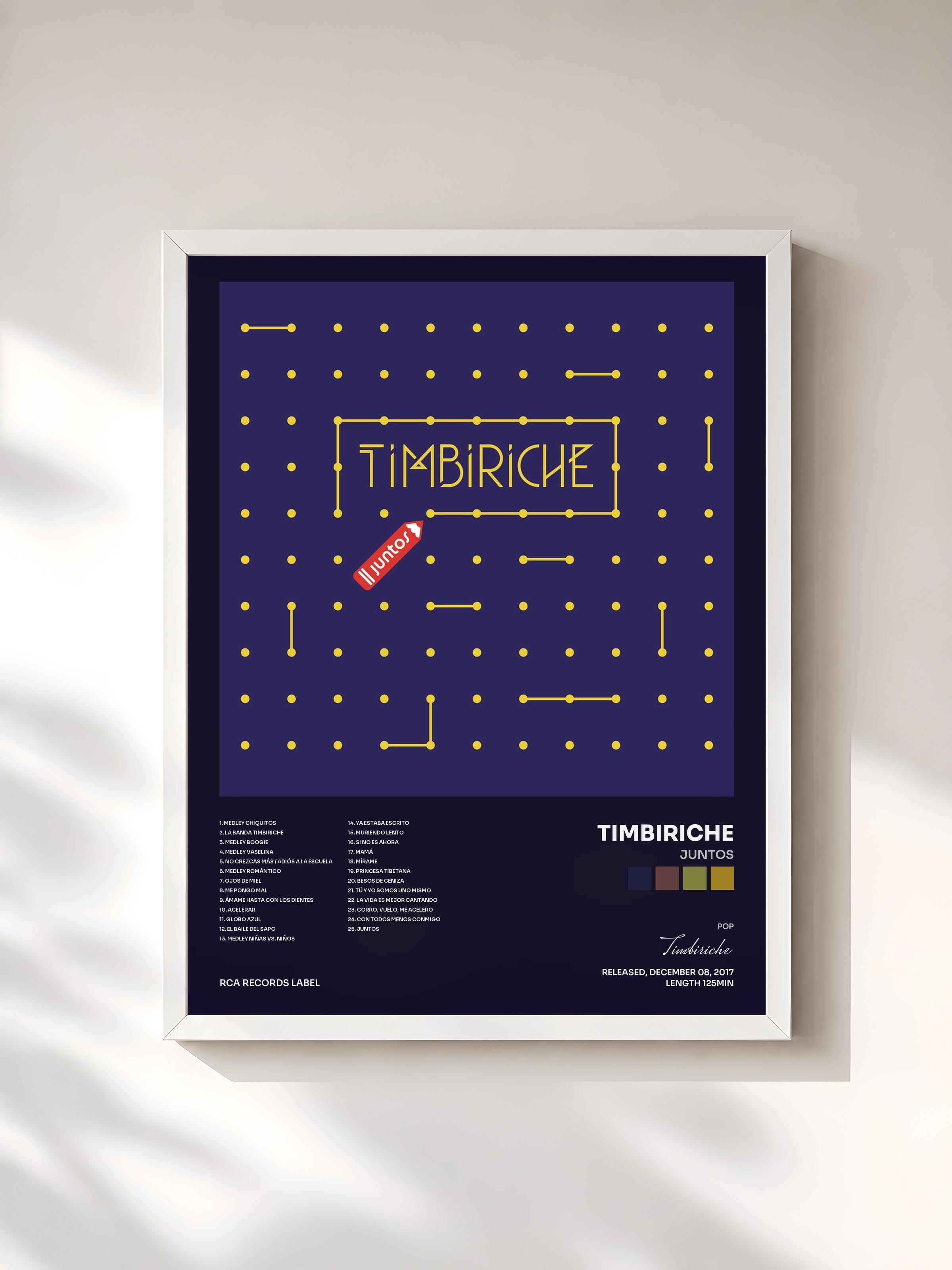 #blanc Tableau de l'album Juntos de Timbiriche, cadre blanc, imprimé et encadré en France