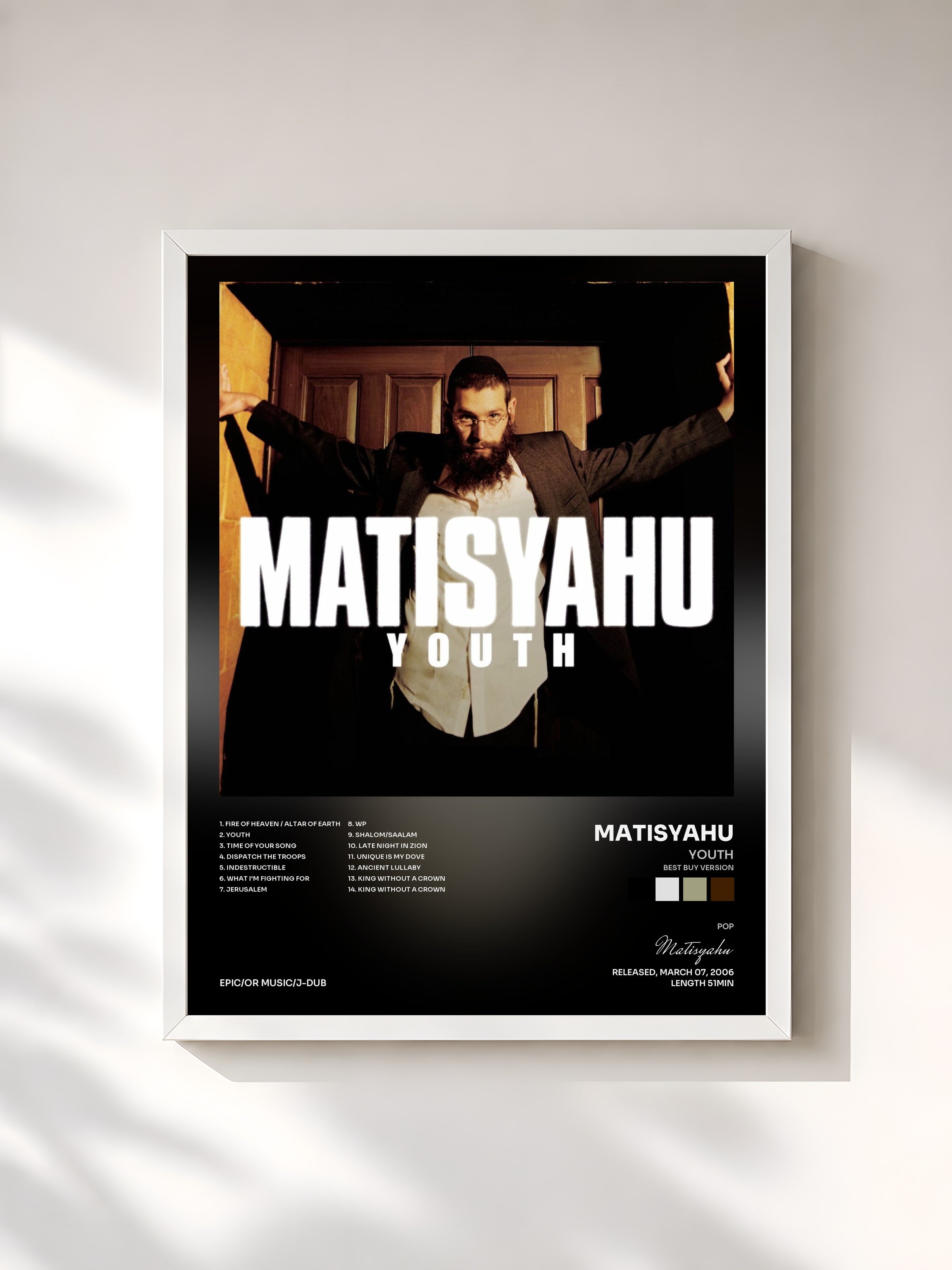 #blanc Tableau de l'album Youth (Best Buy Version) de Matisyahu, cadre blanc, imprimé et encadré en France