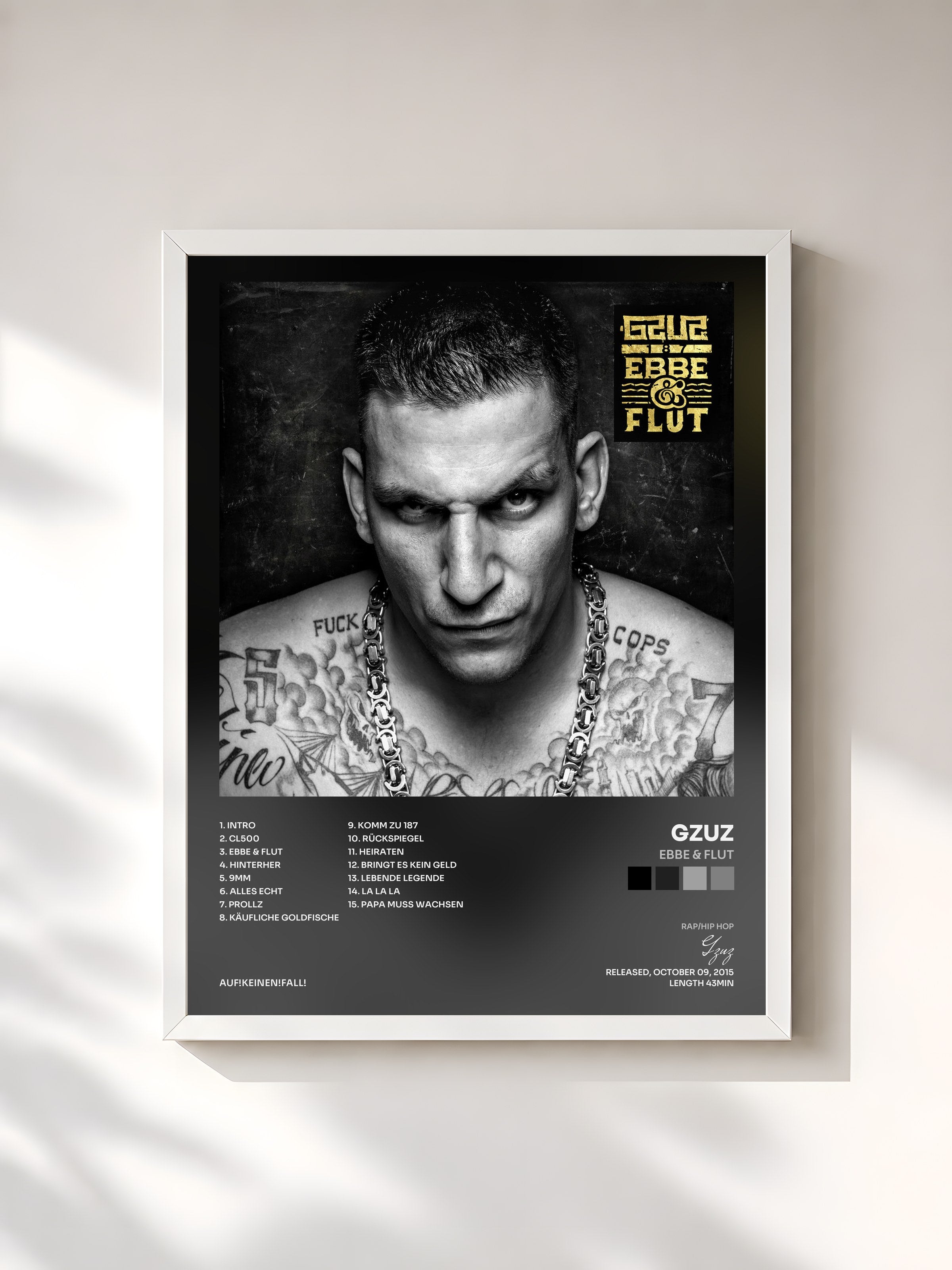 #blanc Tableau de l'album Ebbe & Flut de Gzuz, cadre blanc, imprimé et encadré en France