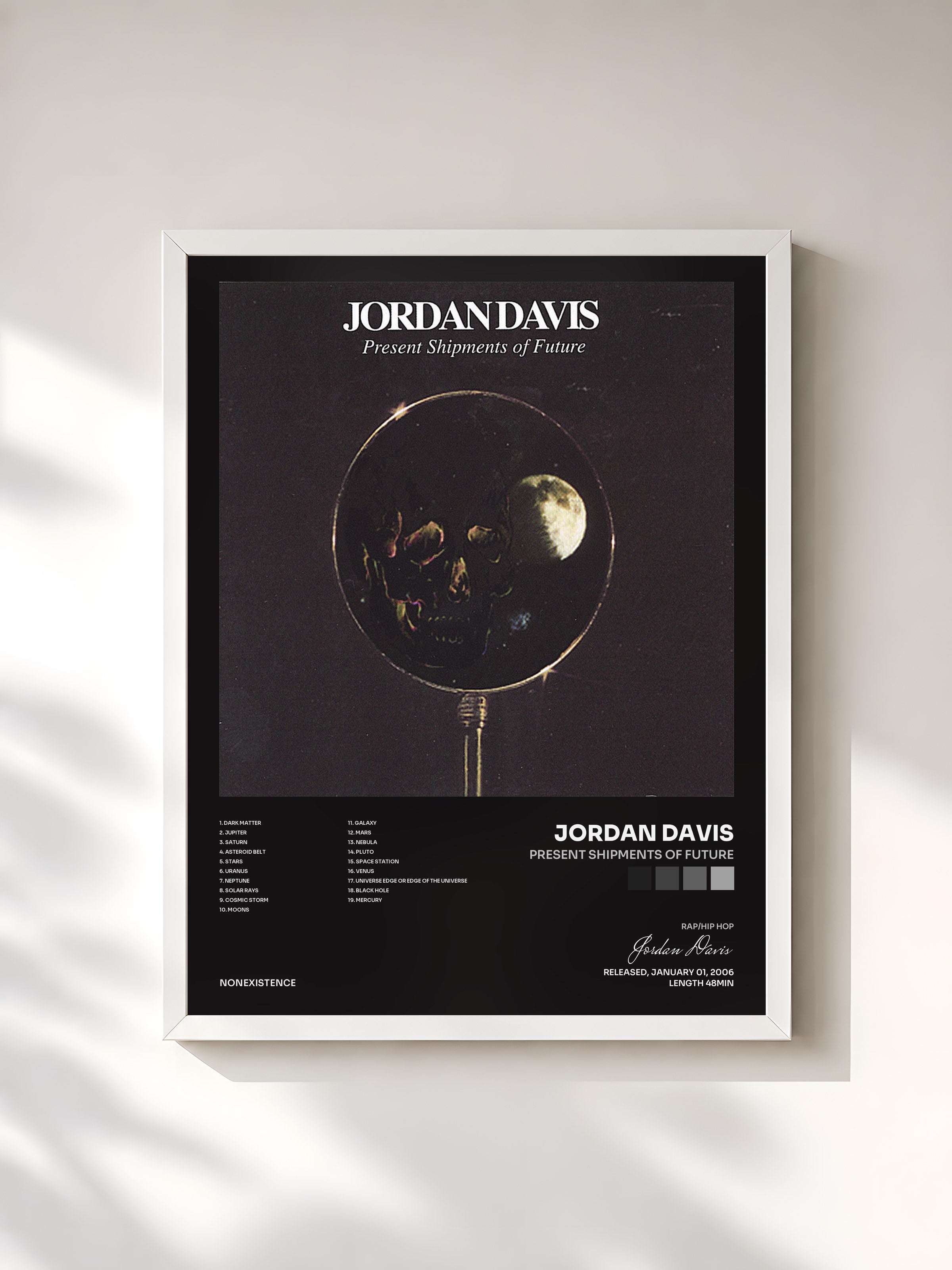 #blanc Tableau de l'album Present Shipments of Future de Jordan Davis, cadre blanc, imprimé et encadré en France