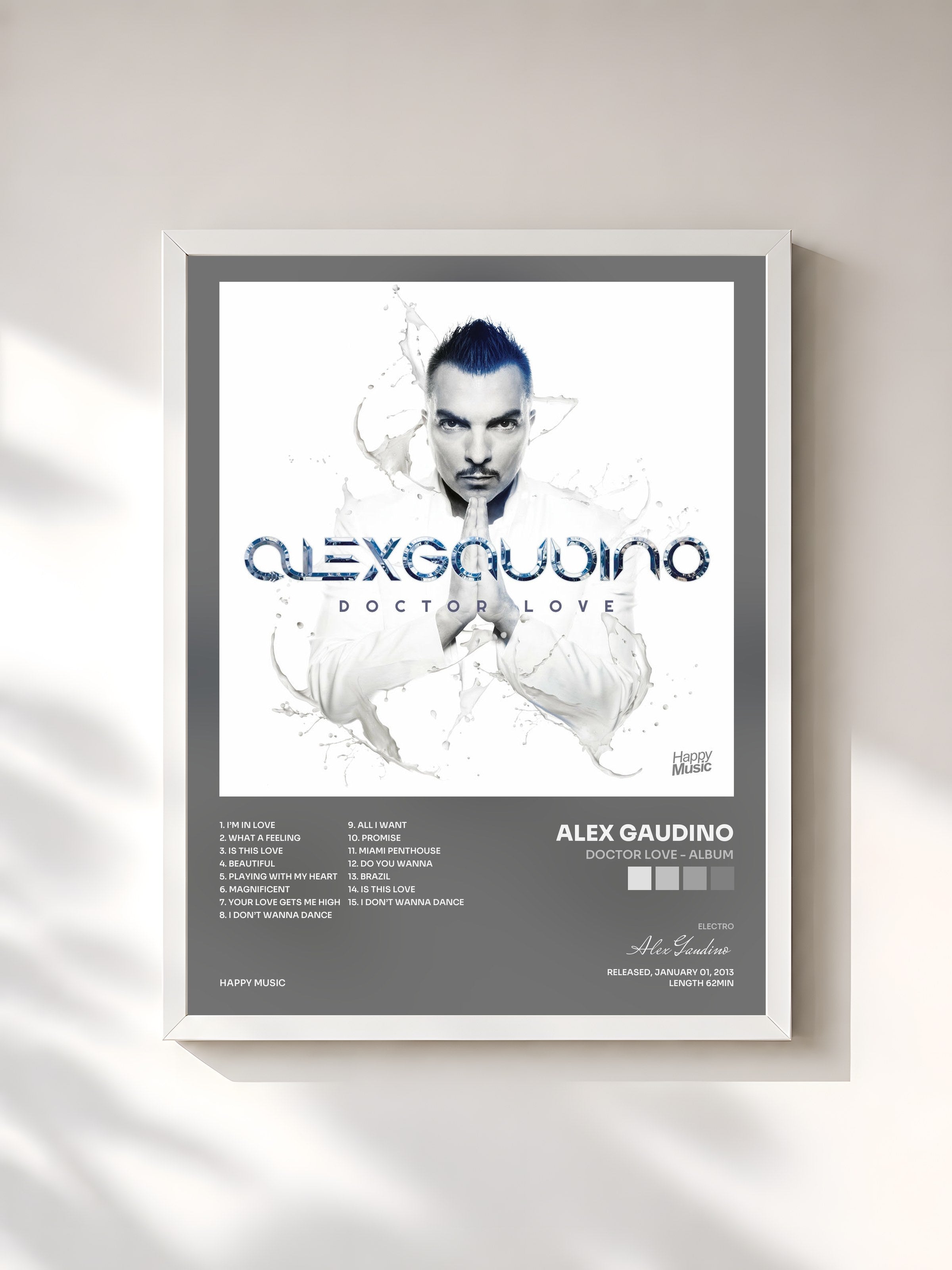 #blanc Tableau de l'album Doctor Love - Album de Alex Gaudino, cadre blanc, imprimé et encadré en France