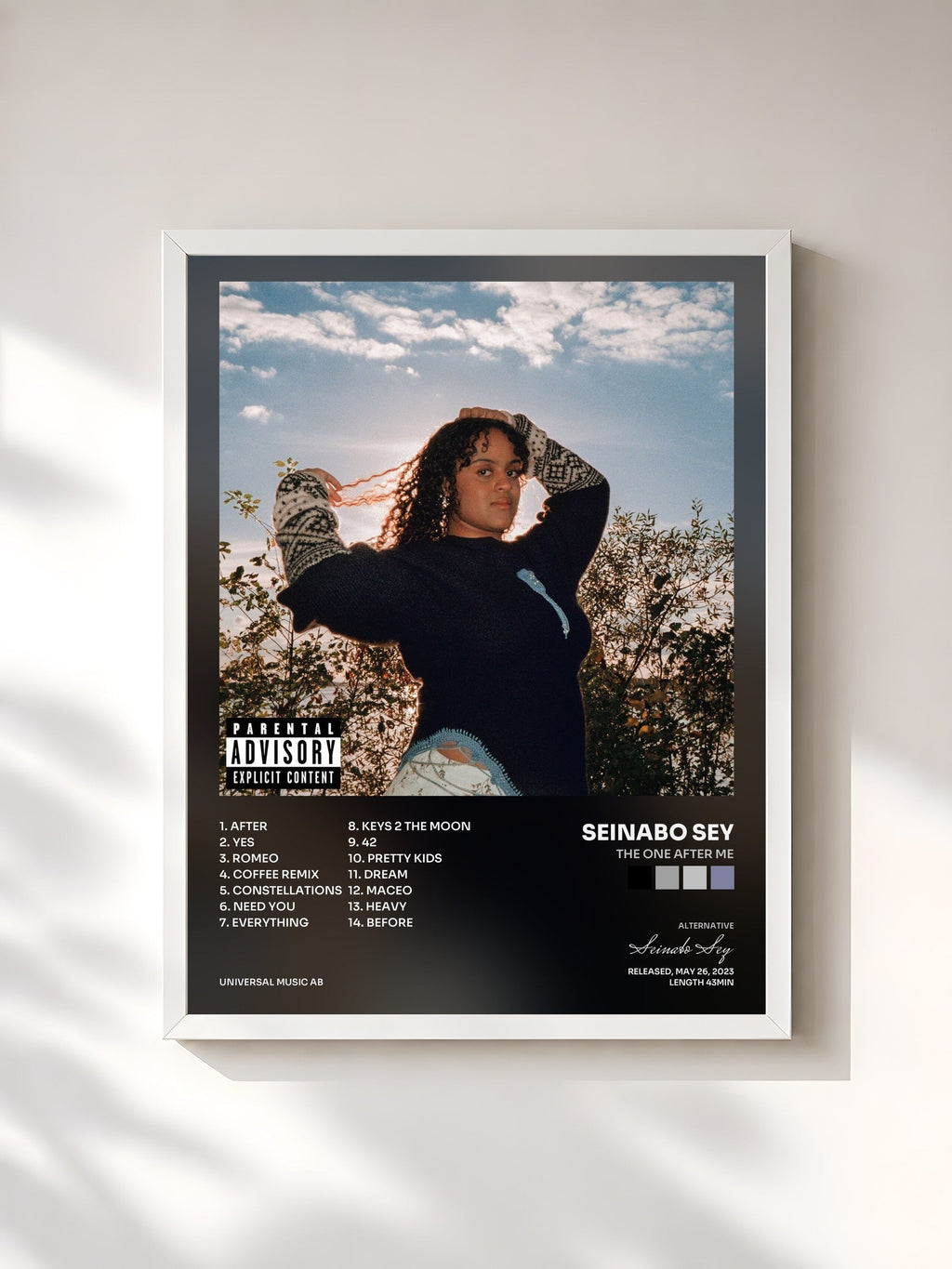 #blanc Tableau de l'album THE ONE AFTER ME de Seinabo Sey, cadre blanc, imprimé et encadré en France