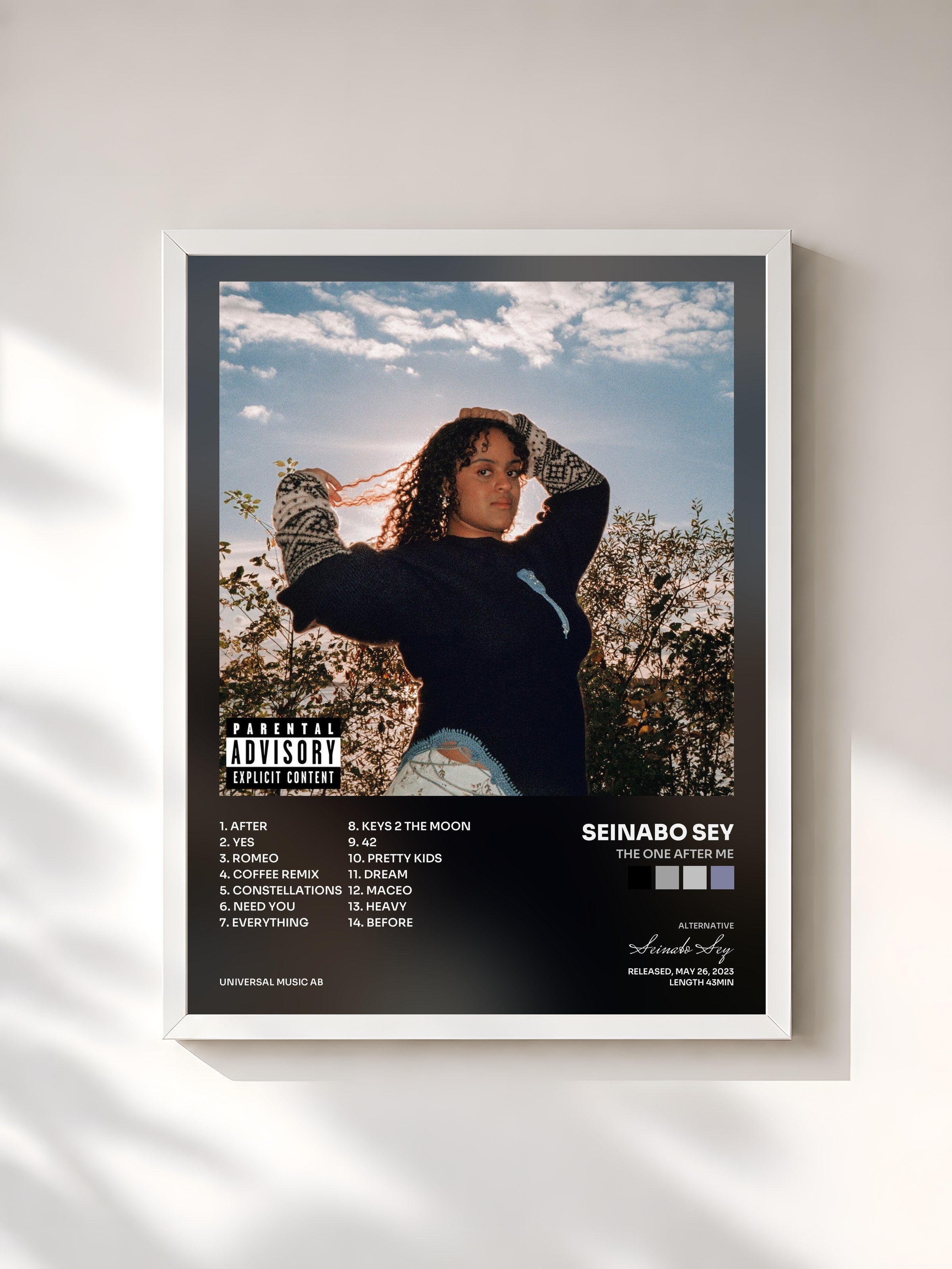 #blanc Tableau de l'album THE ONE AFTER ME de Seinabo Sey, cadre blanc, imprimé et encadré en France