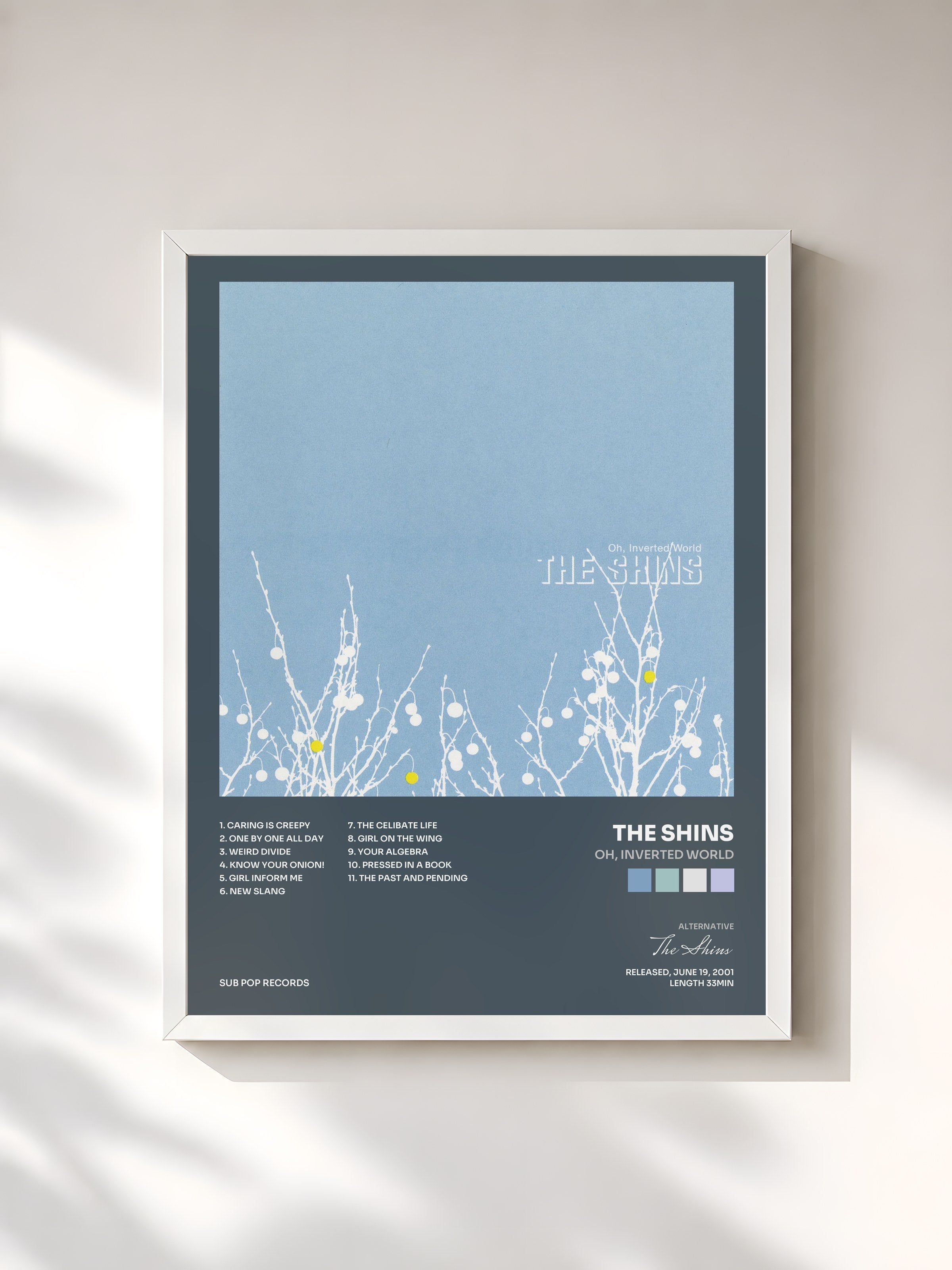 #blanc Tableau de l'album Oh, Inverted World de The Shins, cadre blanc, imprimé et encadré en France