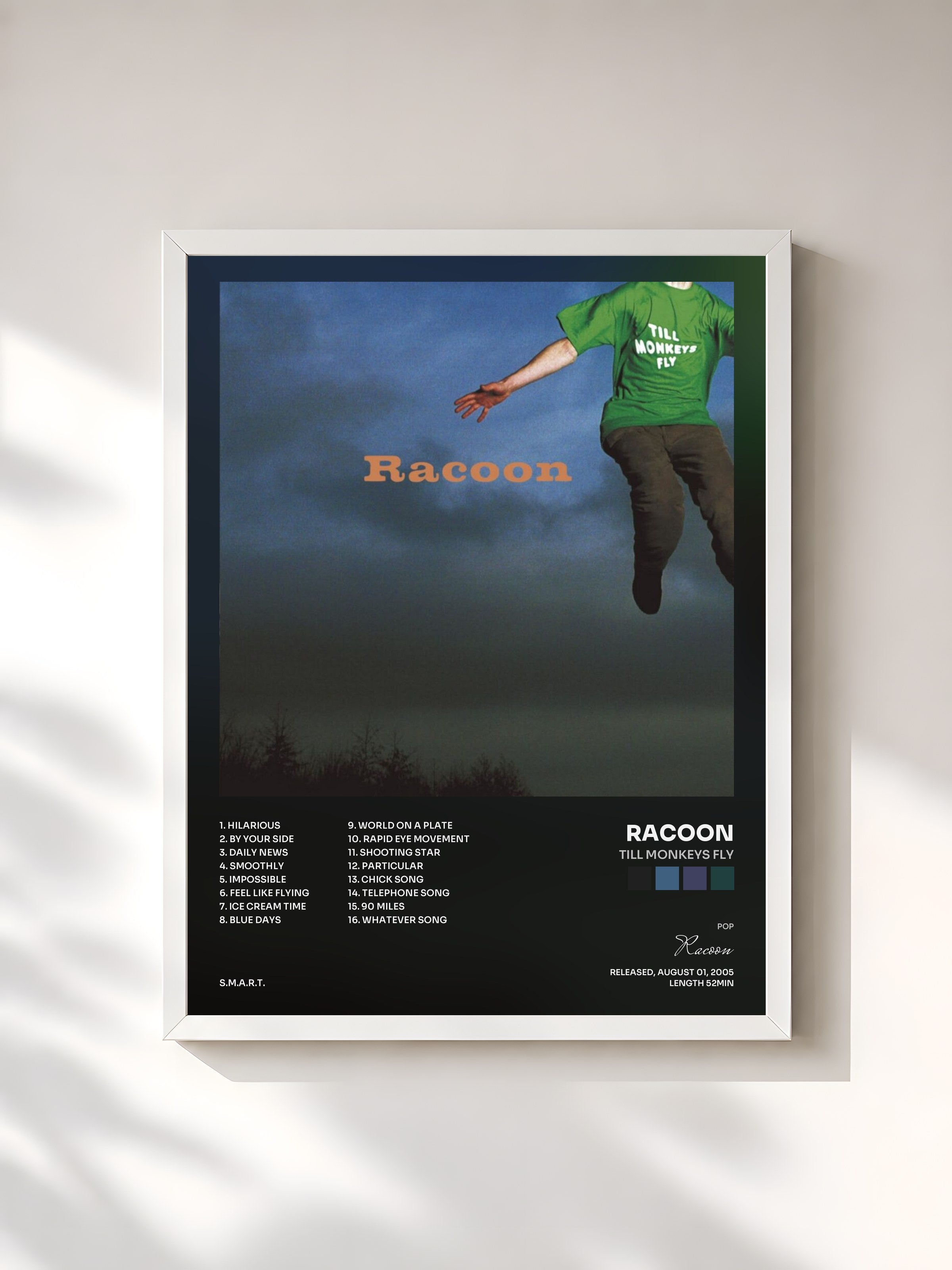 #blanc Tableau de l'album Till Monkeys Fly de Racoon, cadre blanc, imprimé et encadré en France