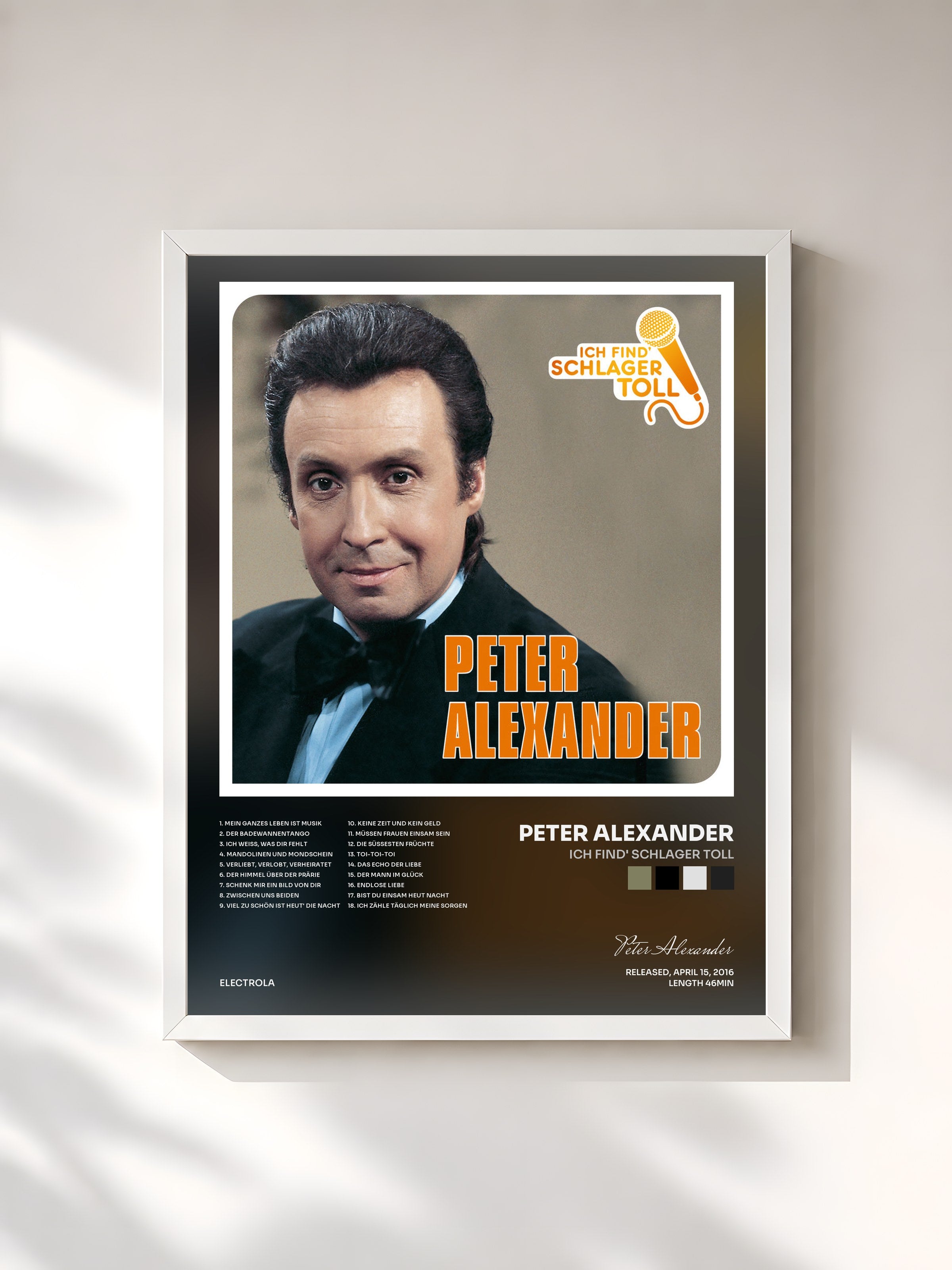 #blanc Tableau de l'album Ich find' Schlager toll de Peter Alexander, cadre blanc, imprimé et encadré en France