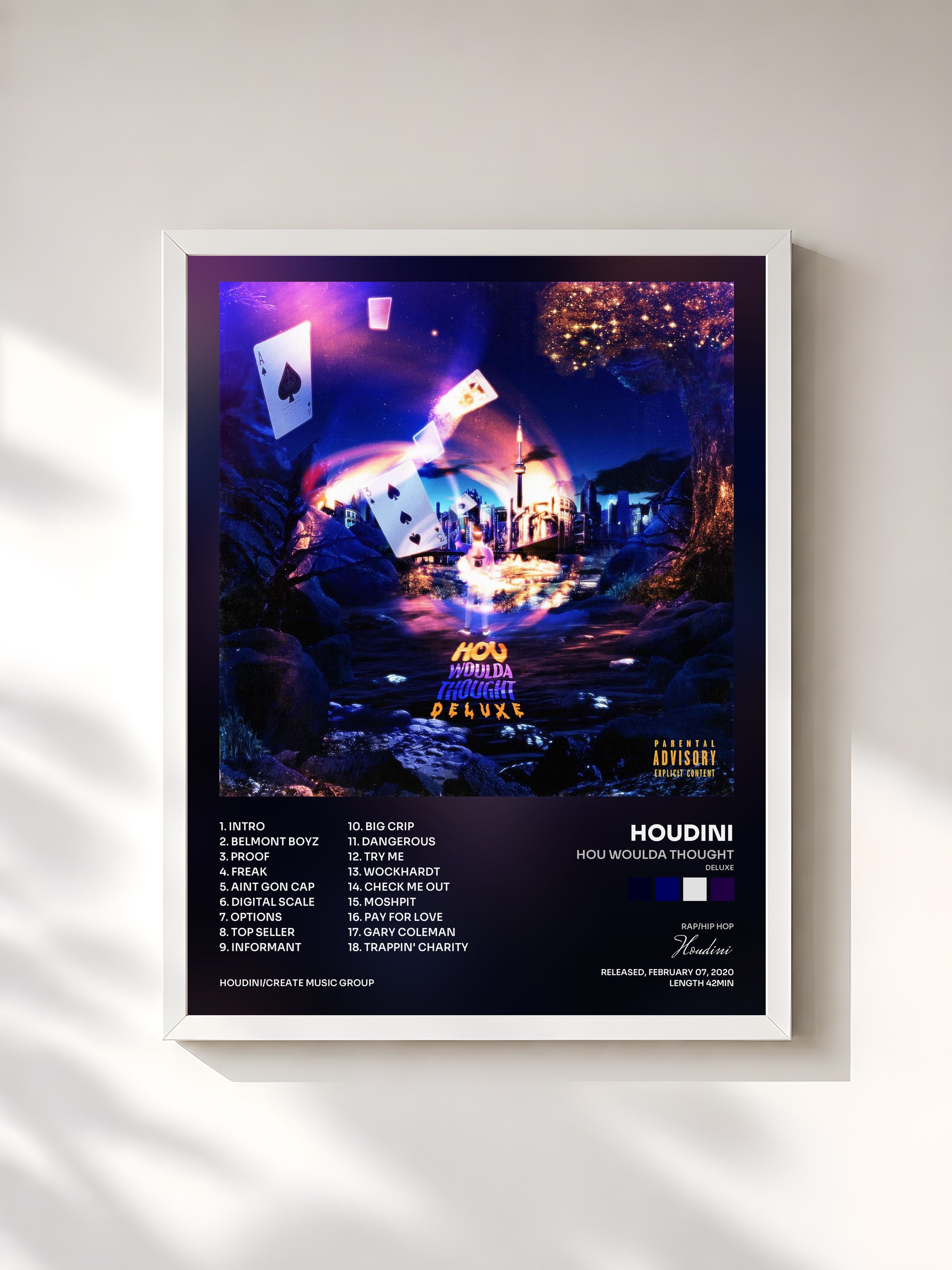 #blanc Tableau de l'album HOU WOULDA THOUGHT (DELUXE) de Houdini, cadre blanc, imprimé et encadré en France