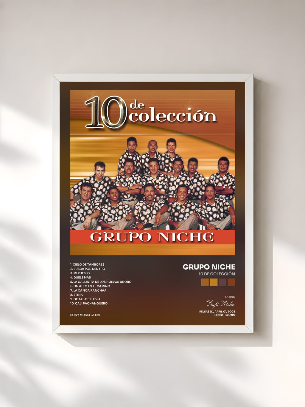 #blanc Tableau de l'album 10 De Colección de Grupo Niche, cadre blanc, imprimé et encadré en France