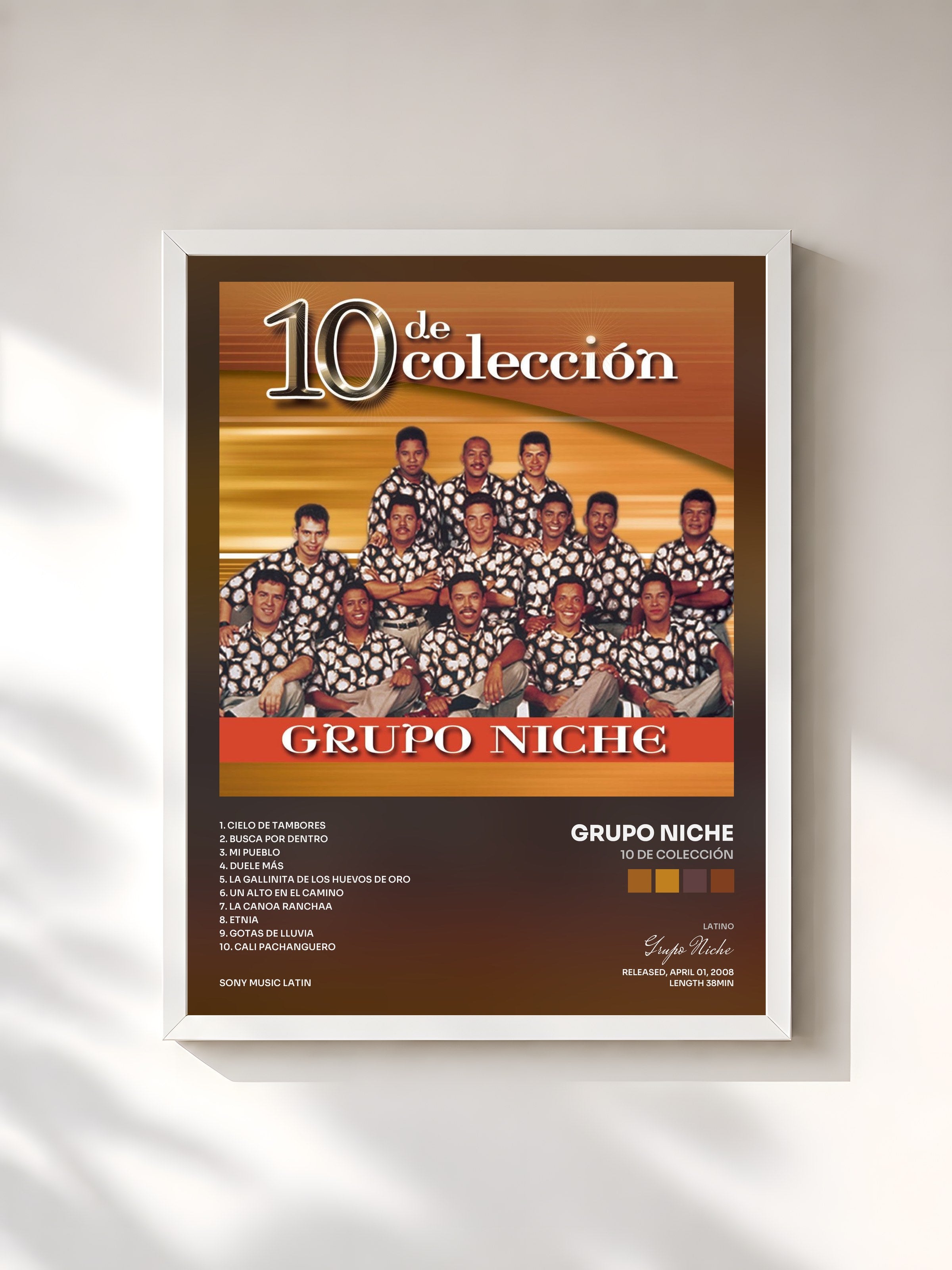 #blanc Tableau de l'album 10 De Colección de Grupo Niche, cadre blanc, imprimé et encadré en France
