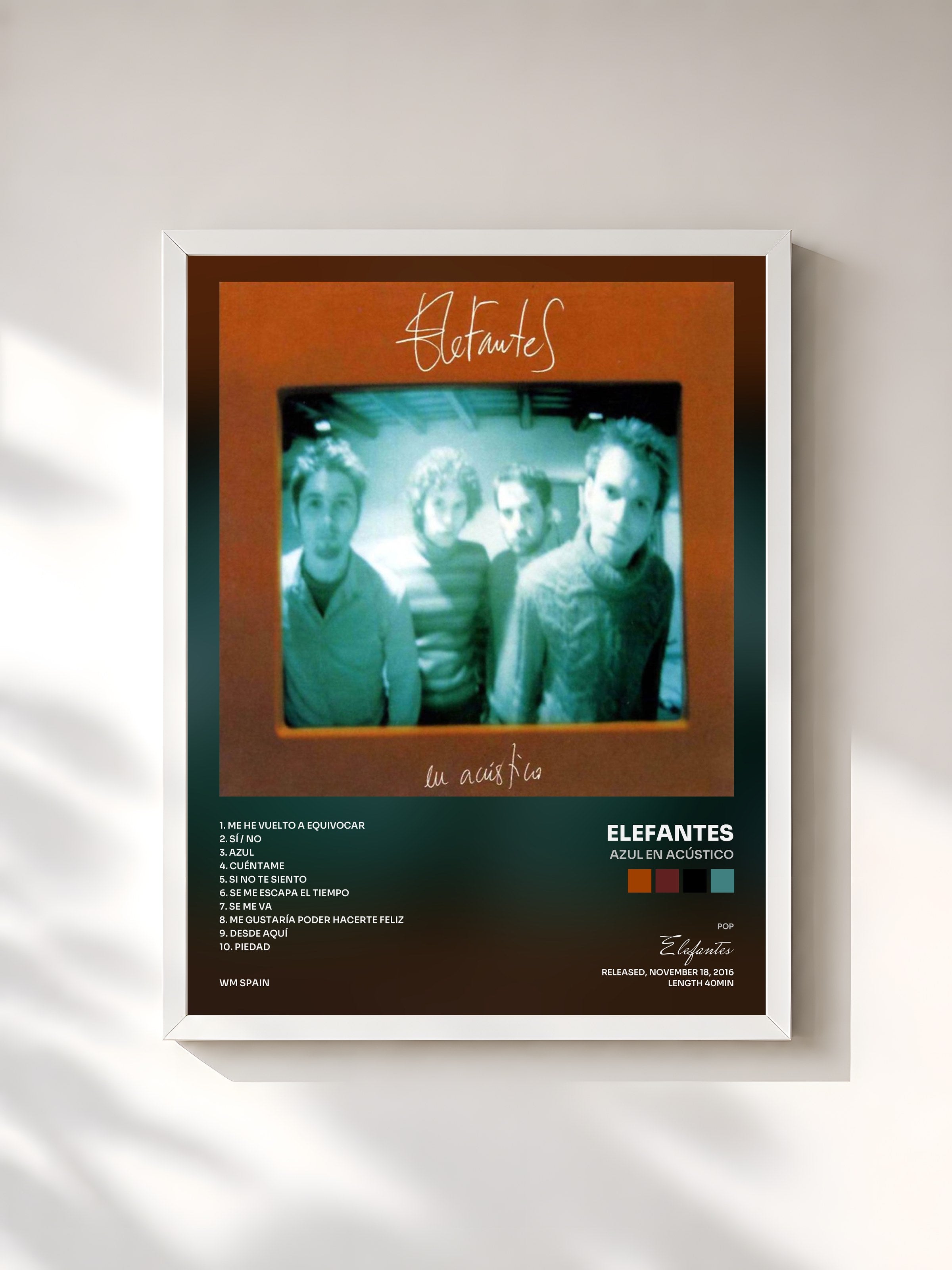 #blanc Tableau de l'album Azul en acústico de Elefantes, cadre blanc, imprimé et encadré en France