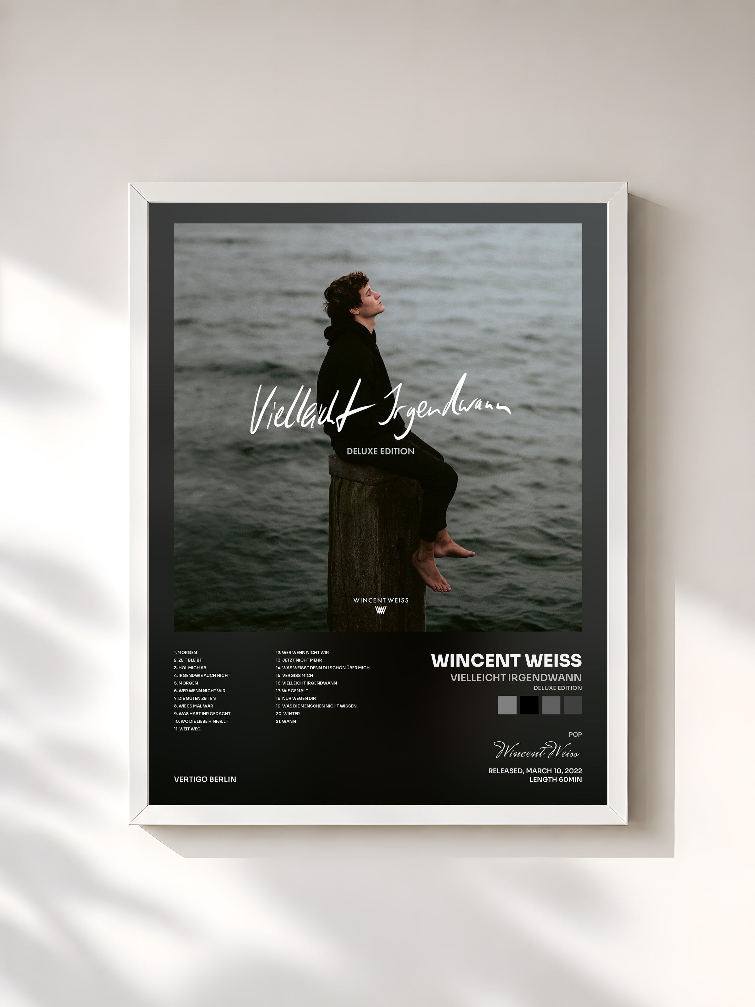 #blanc Tableau de l'album Vielleicht Irgendwann (Deluxe Edition) de Wincent Weiss, cadre blanc, imprimé et encadré en France