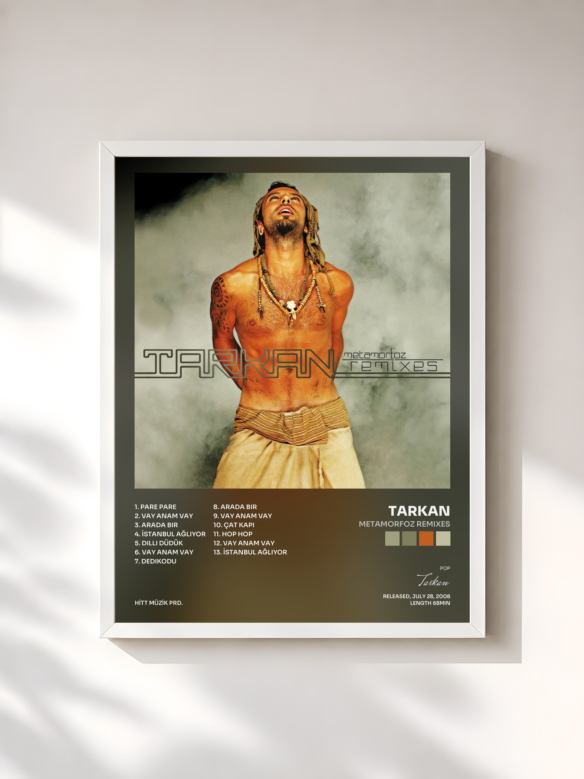 #blanc Tableau de l'album Metamorfoz Remixes de Tarkan, cadre blanc, imprimé et encadré en France