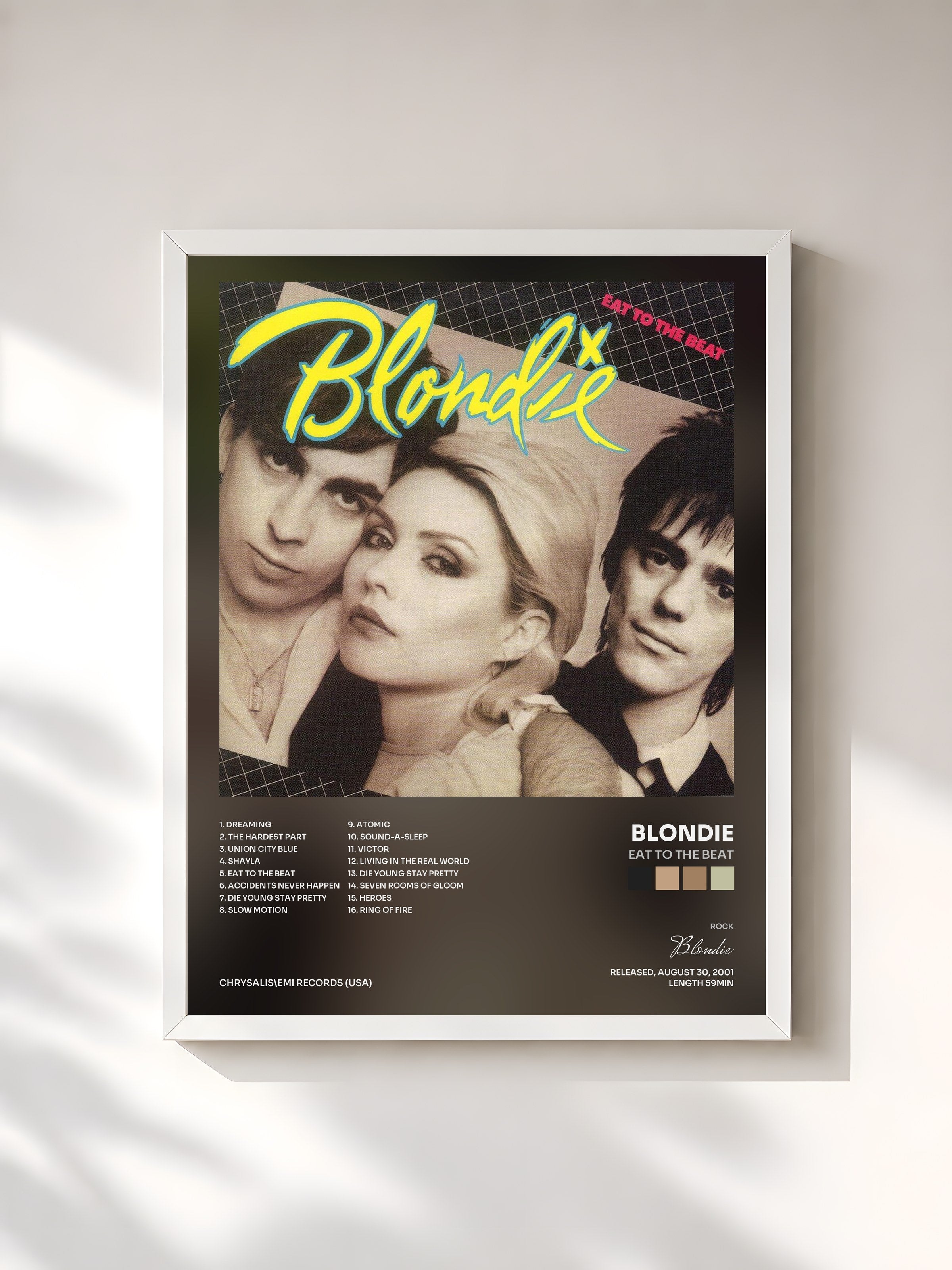 #blanc Tableau de l'album Eat To The Beat de Blondie, cadre blanc, imprimé et encadré en France