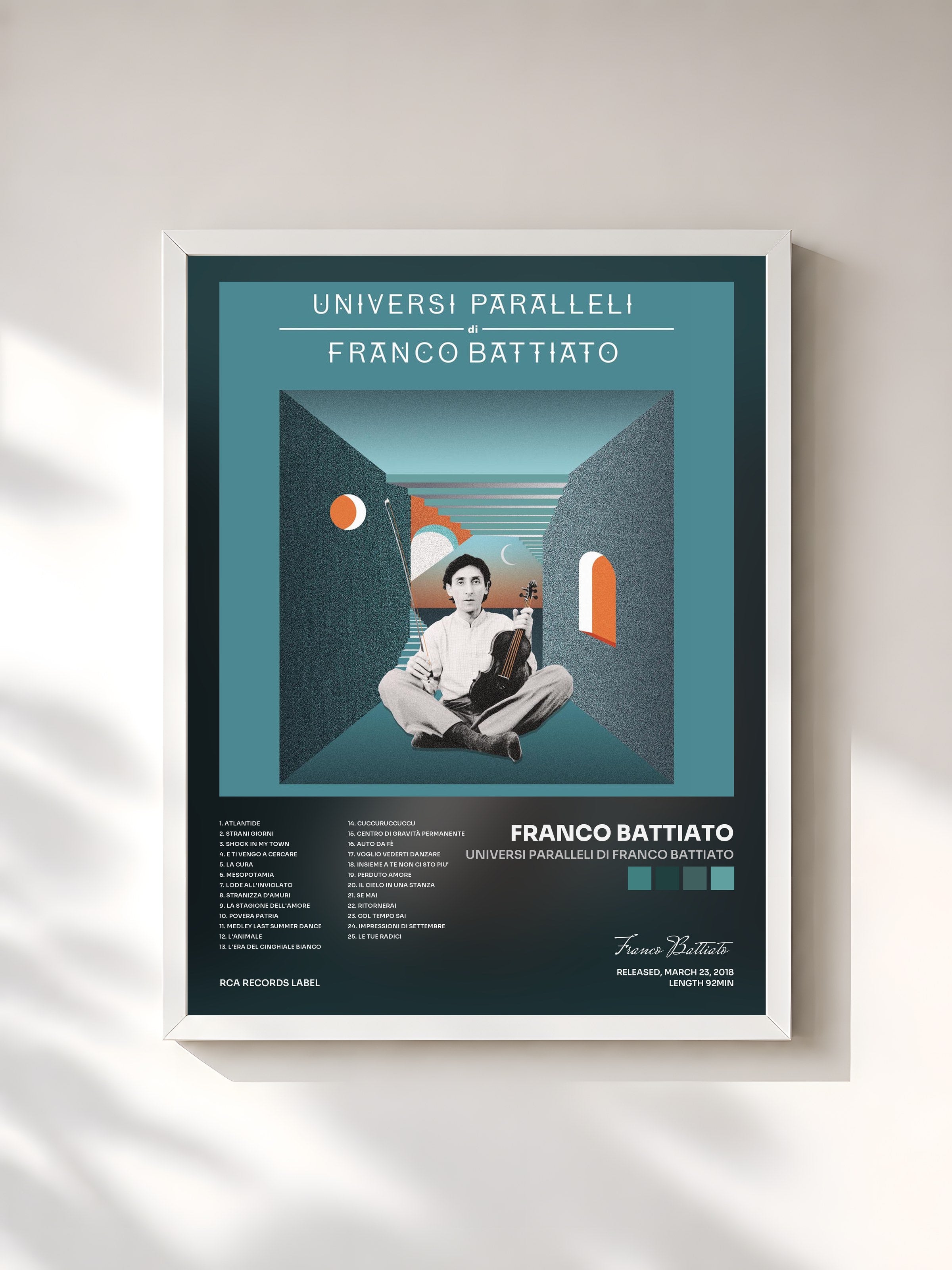 #blanc Tableau de l'album Universi paralleli di Franco Battiato de Franco Battiato, cadre blanc, imprimé et encadré en France