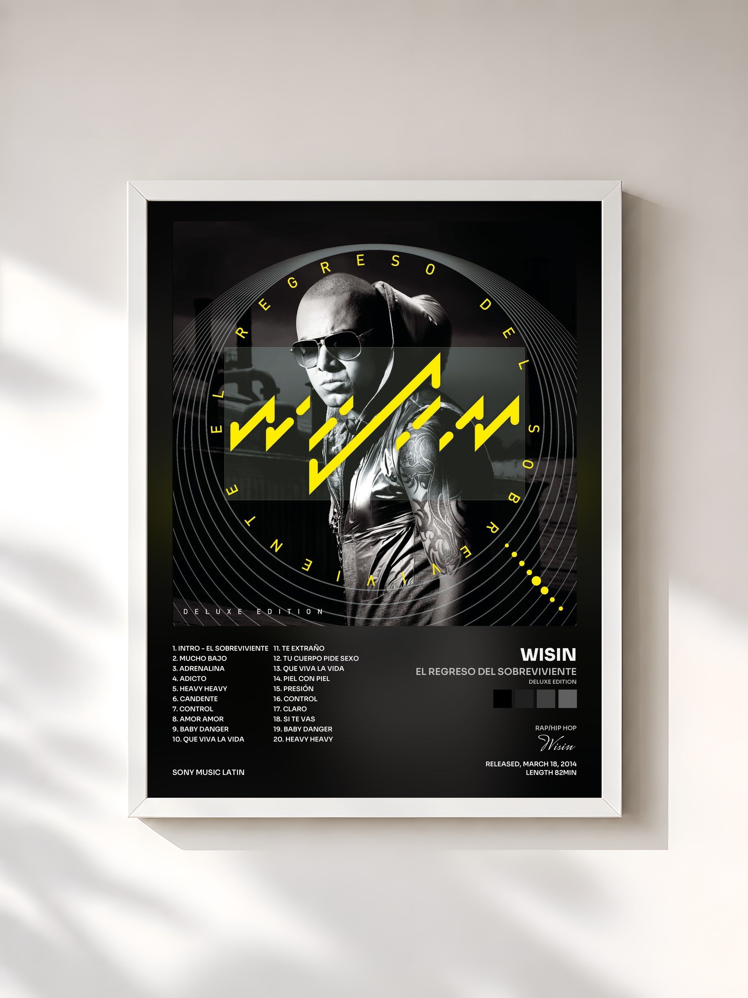 #blanc Tableau de l'album El Regreso del Sobreviviente (Deluxe Edition) de Wisin, cadre blanc, imprimé et encadré en France