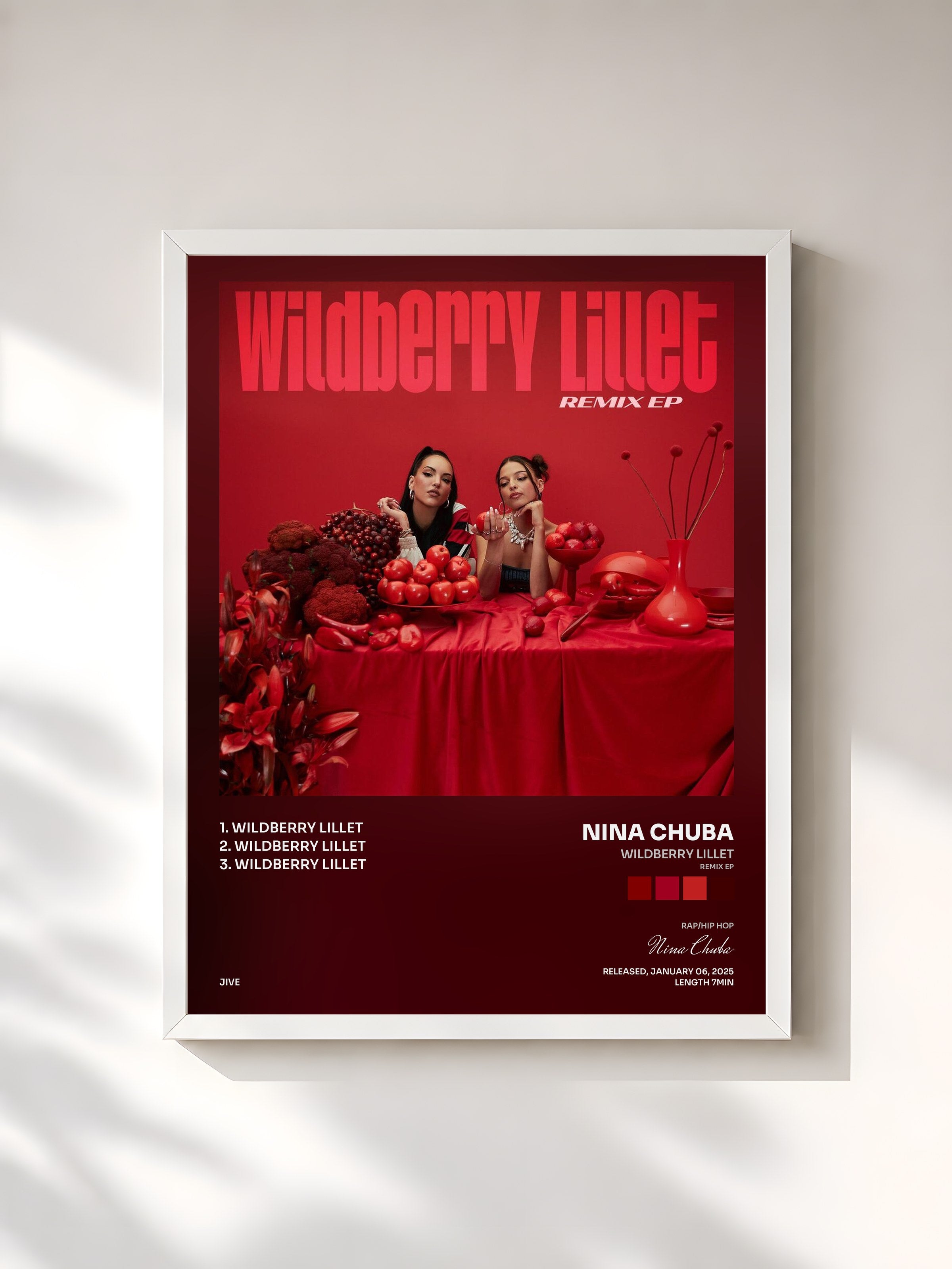 #blanc Tableau de l'album Wildberry Lillet (Remix EP) de Nina Chuba, cadre blanc, imprimé et encadré en France