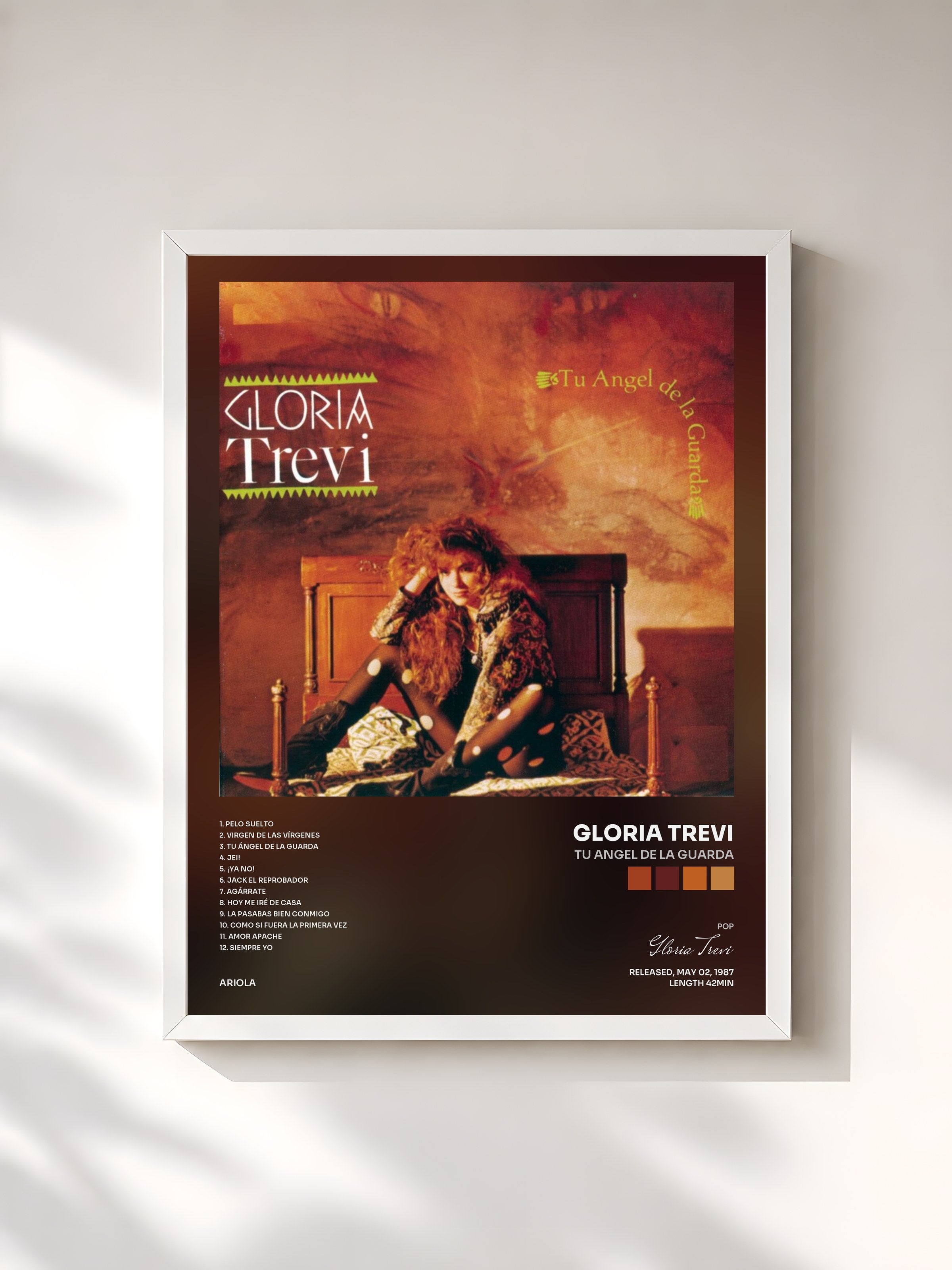 #blanc Tableau de l'album Tu Angel De La Guarda de Gloria Trevi, cadre blanc, imprimé et encadré en France