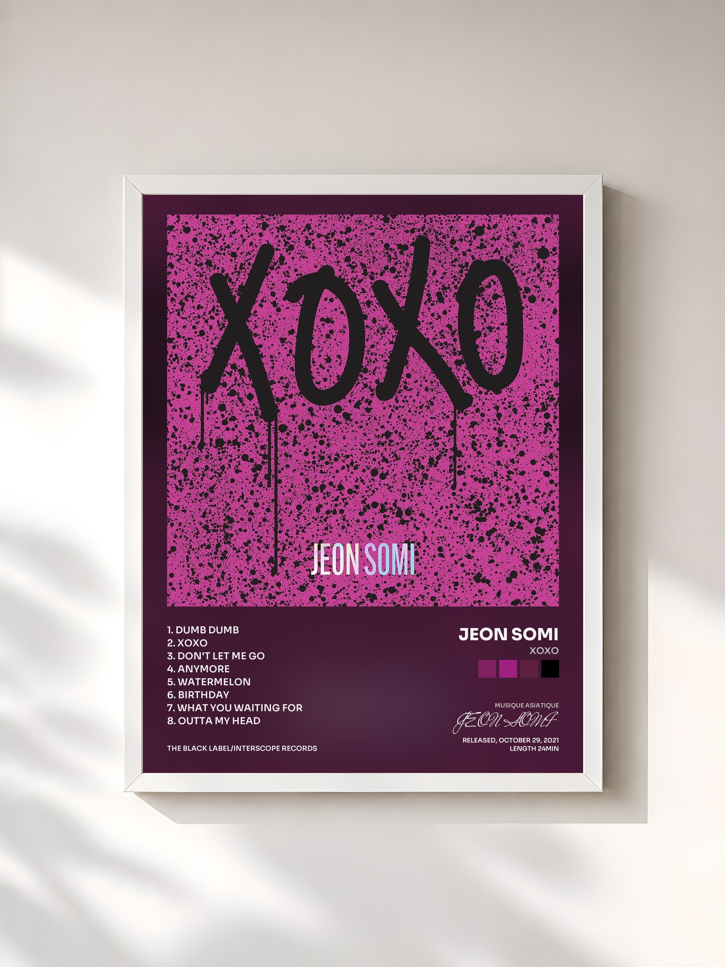 #blanc Tableau de l'album XOXO de JEON SOMI, cadre blanc, imprimé et encadré en France